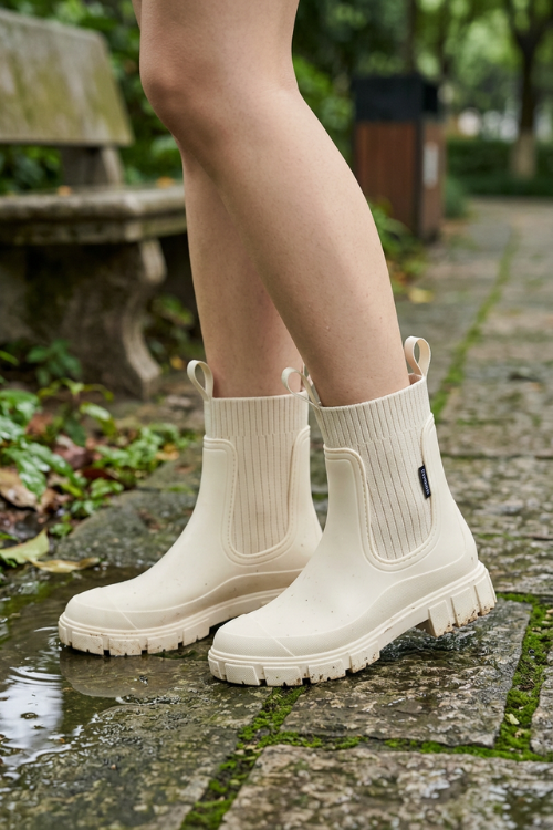 Damen Chelsea-Regenstiefel mit Zugschlaufe und geripptem Schaft – 11