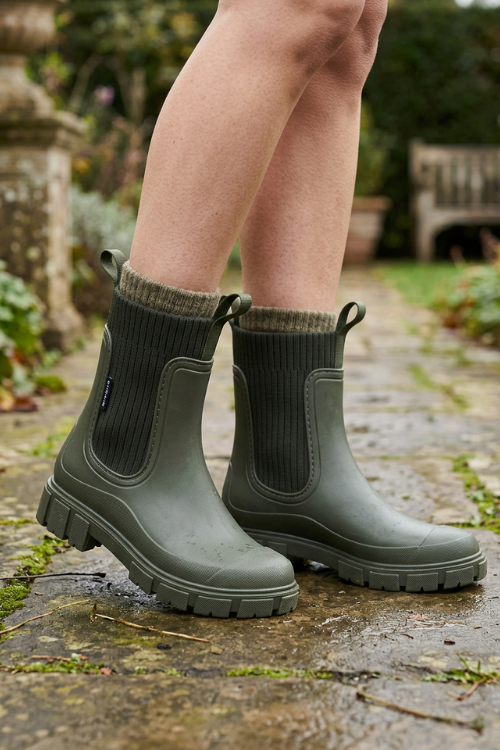 Damen Chelsea-Regenstiefel mit Zugschlaufe und geripptem Schaft – 12