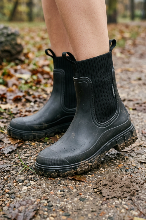 Damen Chelsea-Regenstiefel mit Zugschlaufe und geripptem Schaft – 13