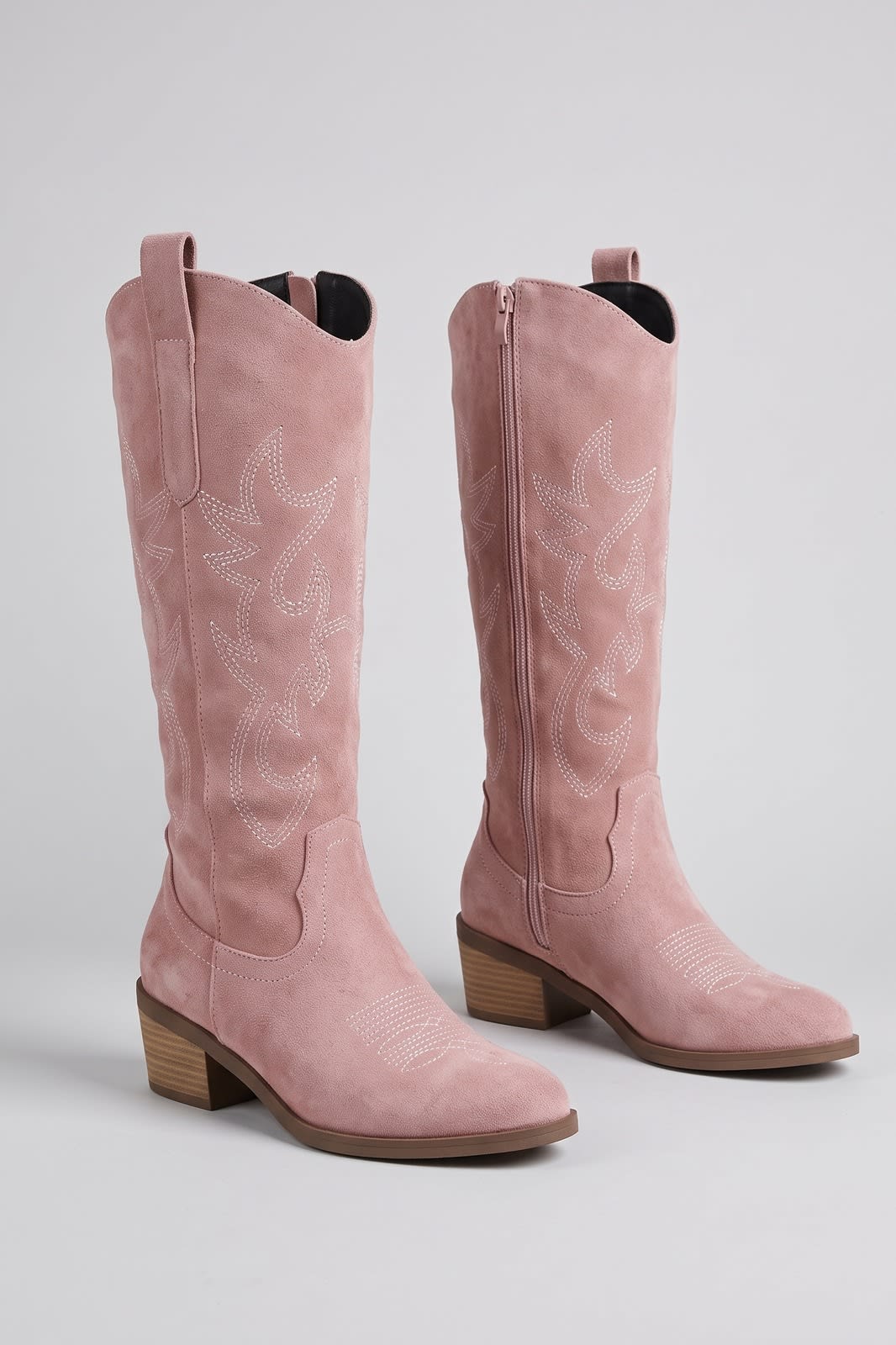 Damen Kniehohe Cowboystiefel | Boho-Stil — Rosa — shoe_main — am Modell