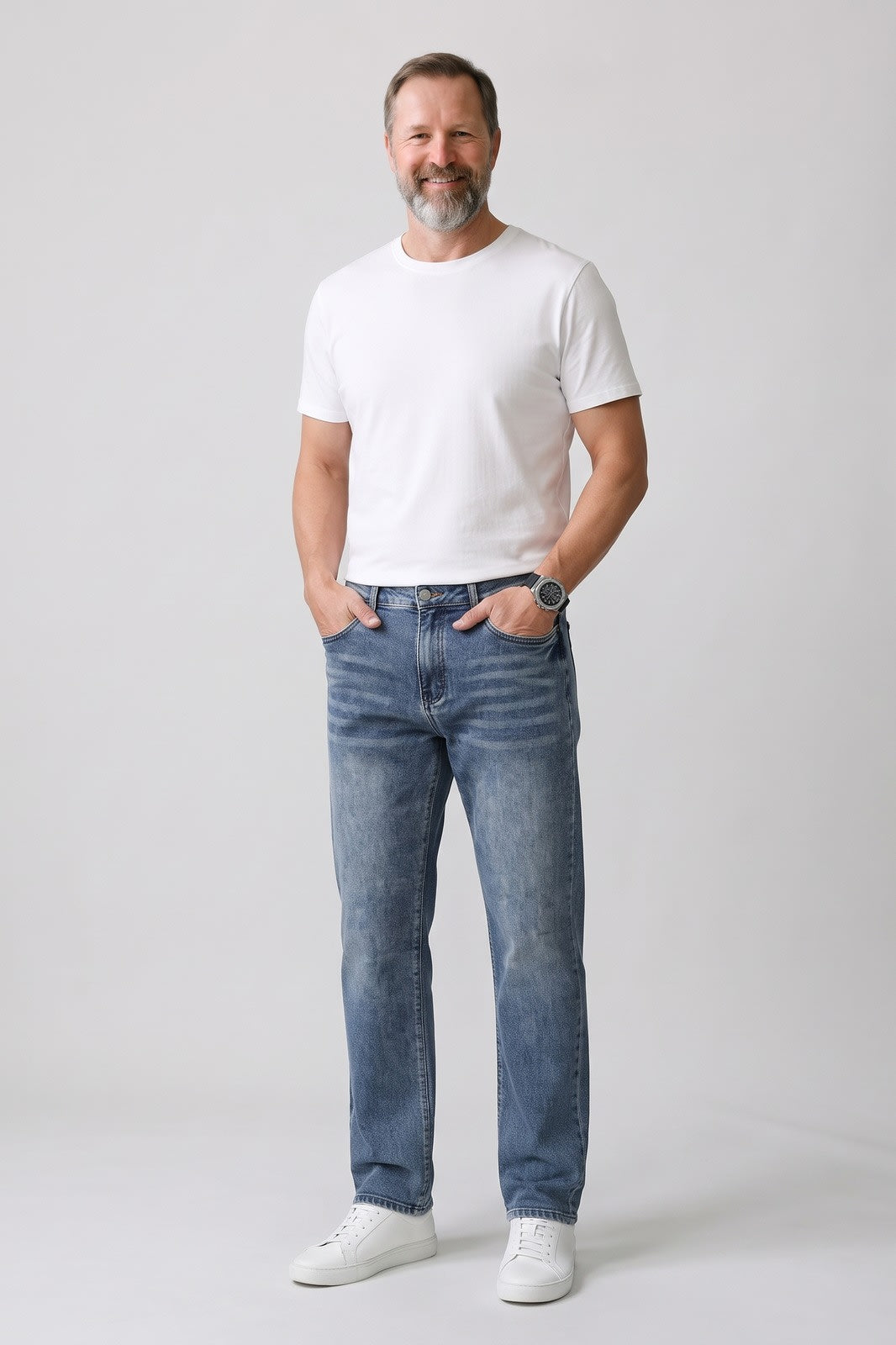 Herren Baggy Jeans | Gerades Bein — Cyanblau — Vorderansicht — am Modell