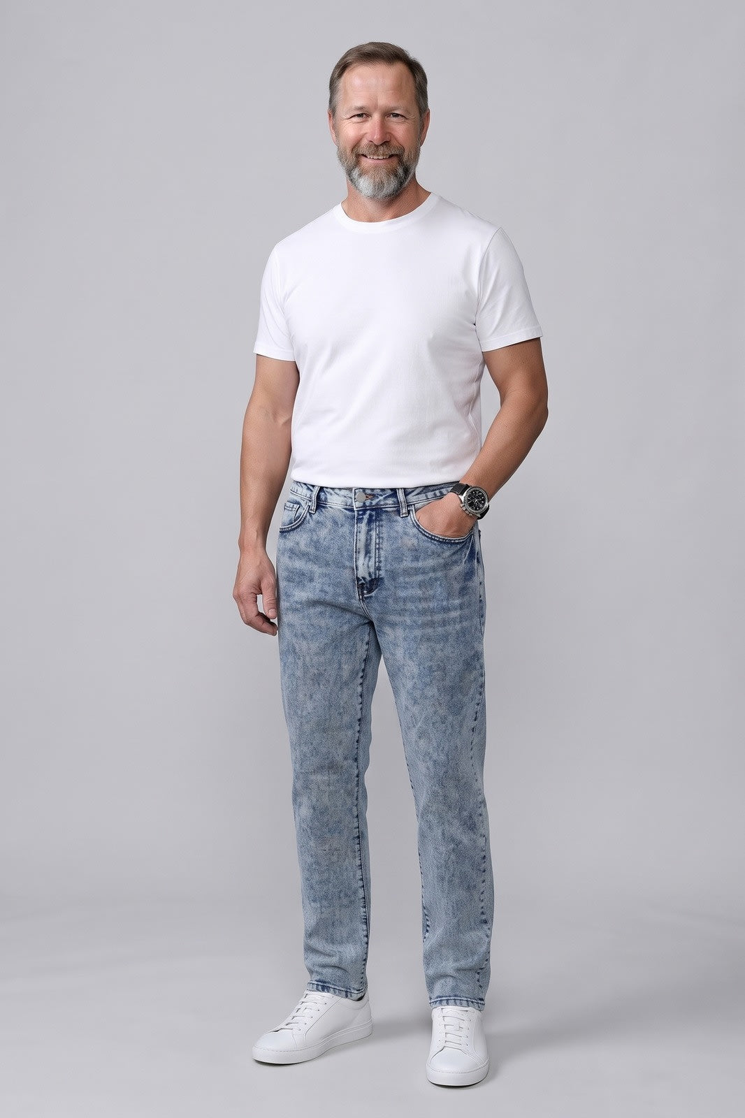 Herren Baggy Jeans | Gerades Bein — Königsblau — Vorderansicht — am Modell