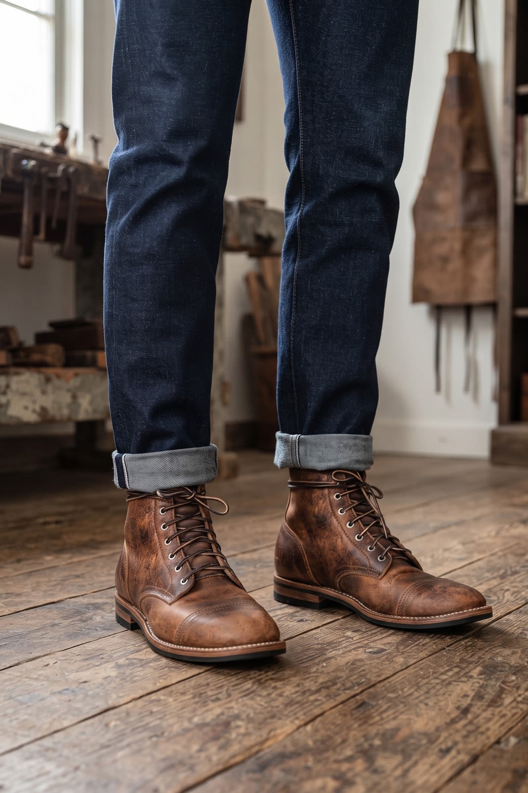 Herren Vintage Schnürstiefel | Knöchelhoch — Bronze — shoe_worn — am Modell