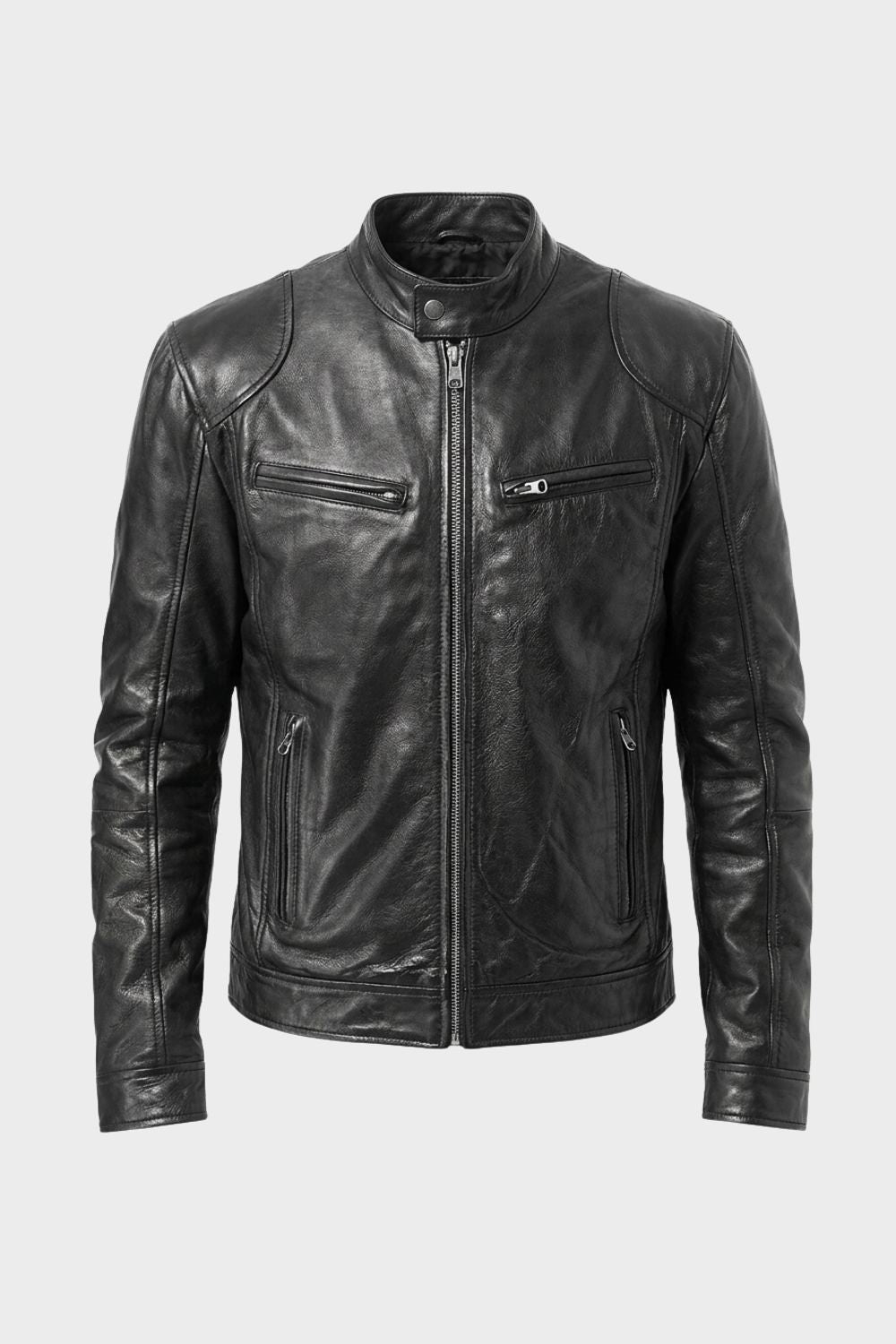 Herren Bikerjacke mit Stehkragen und Reissverschlusstaschen