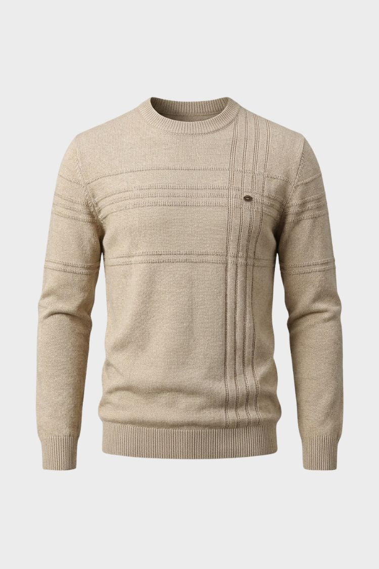 Herren Strickpullover | Gerippter Rundhals — Khaki
