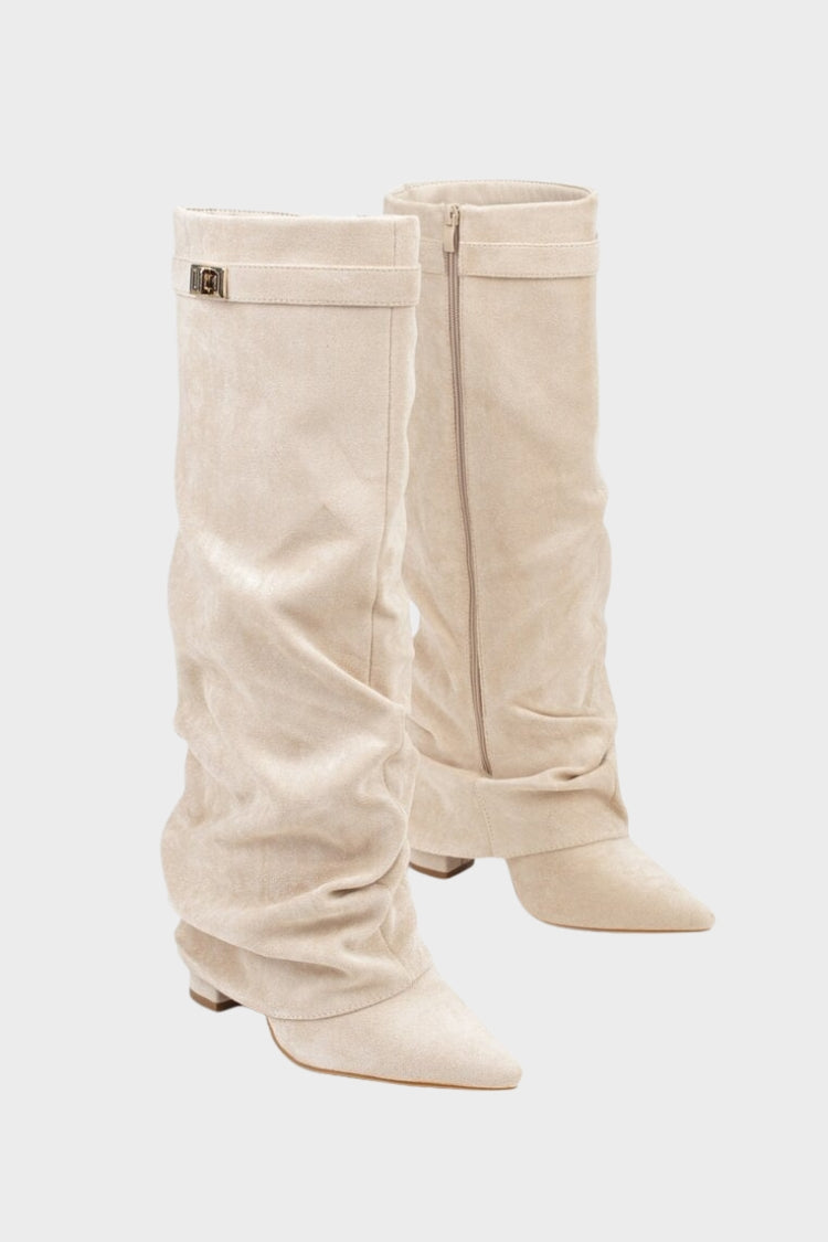 Damen Slouch-Stiefel | Spitze Zehenpartie & Niedriger Absatz
