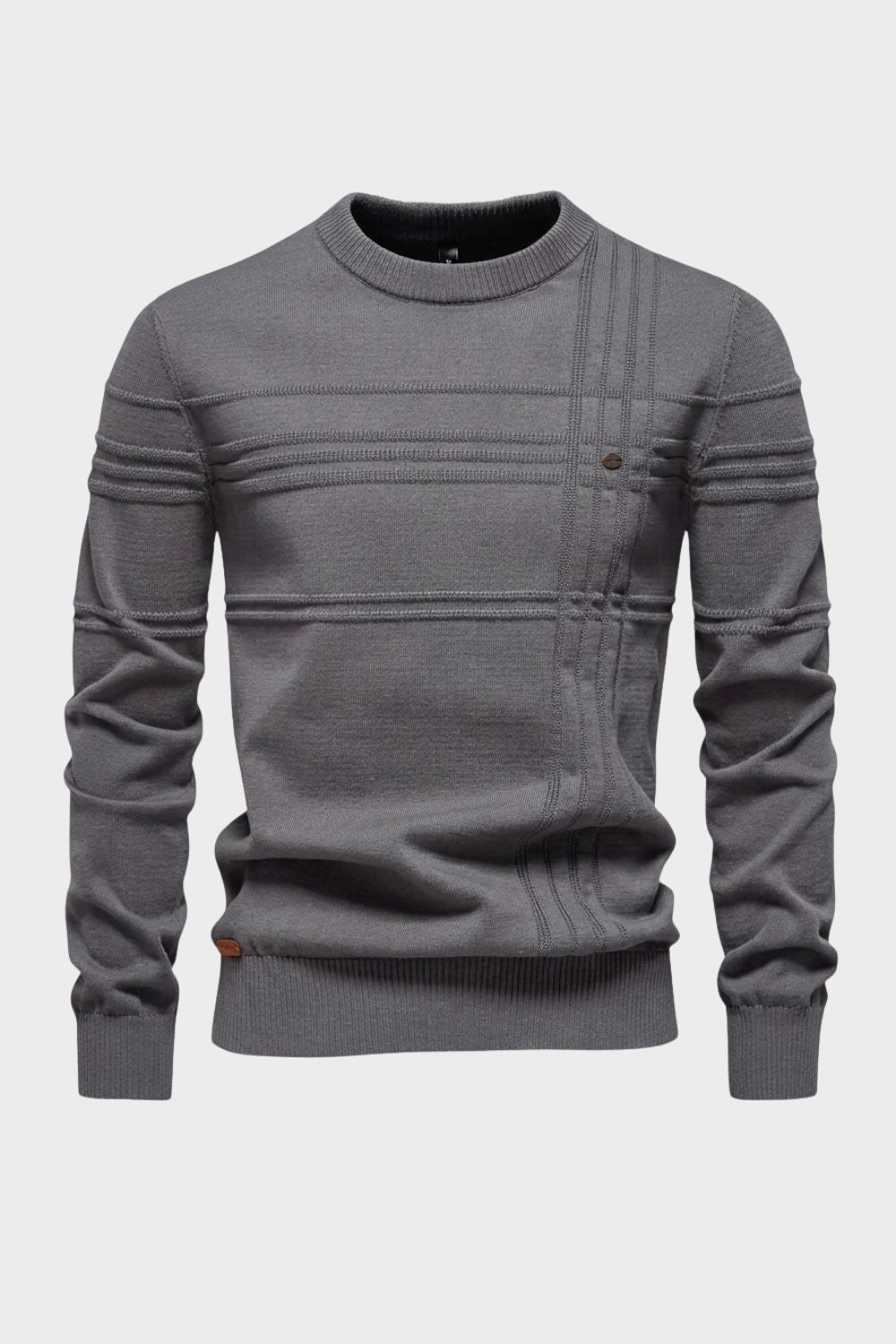 Herren Strickpullover | Gerippter Rundhals — Grey