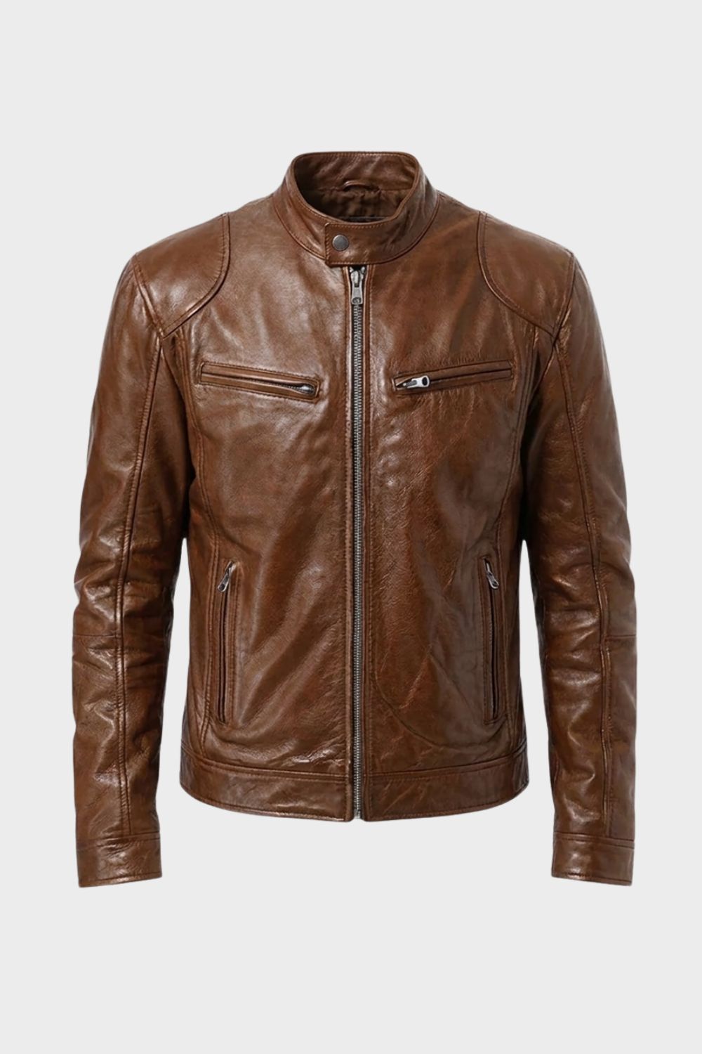 Herren Bikerjacke mit Stehkragen und Reissverschlusstaschen – 5