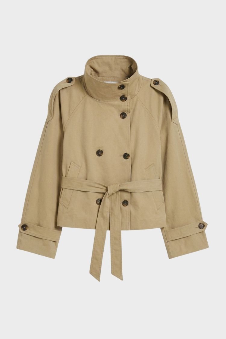Damen Kurze Trenchjacke | Taillengürtel — Khaki
