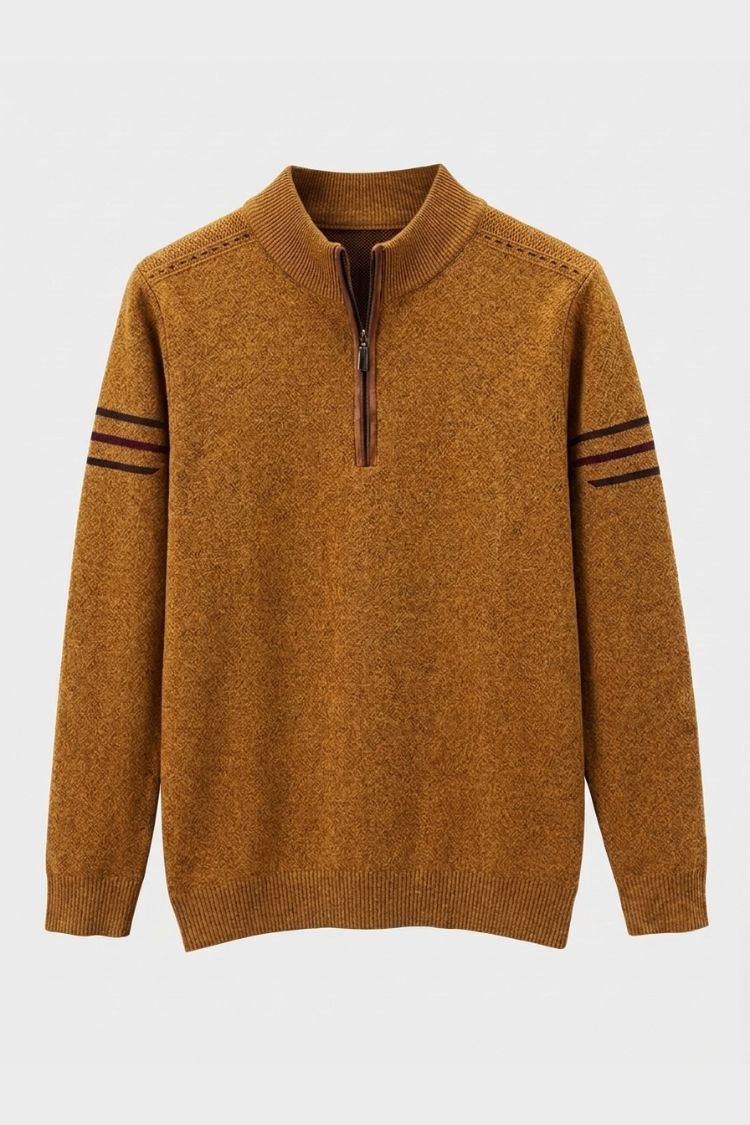 Herren Troyer-Pullover mit Stehkragen und gestreiften Ärmelakzenten – 7