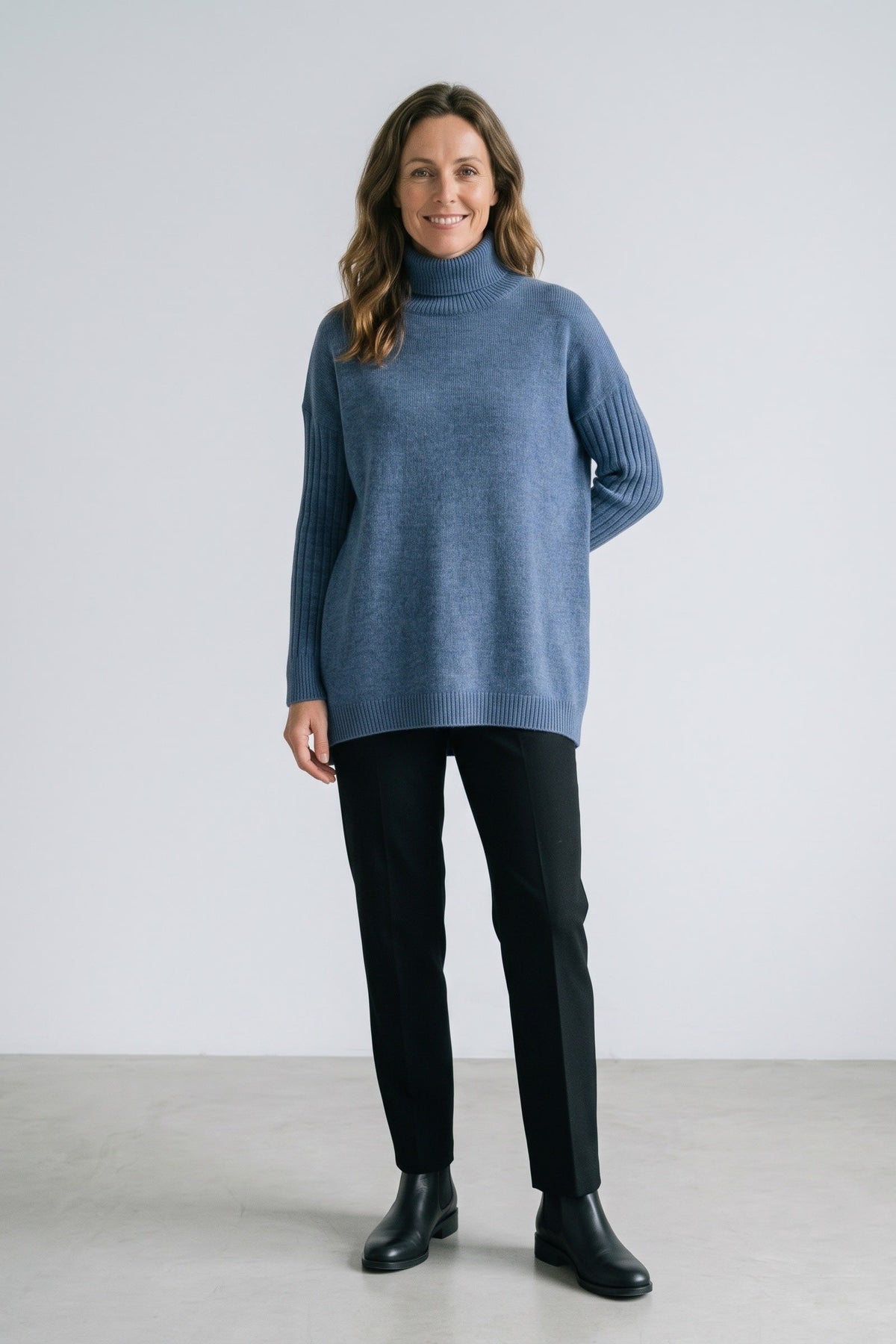 Damen Rollkragenpullover mit High-Low-Saum und Rippbündchen – 3