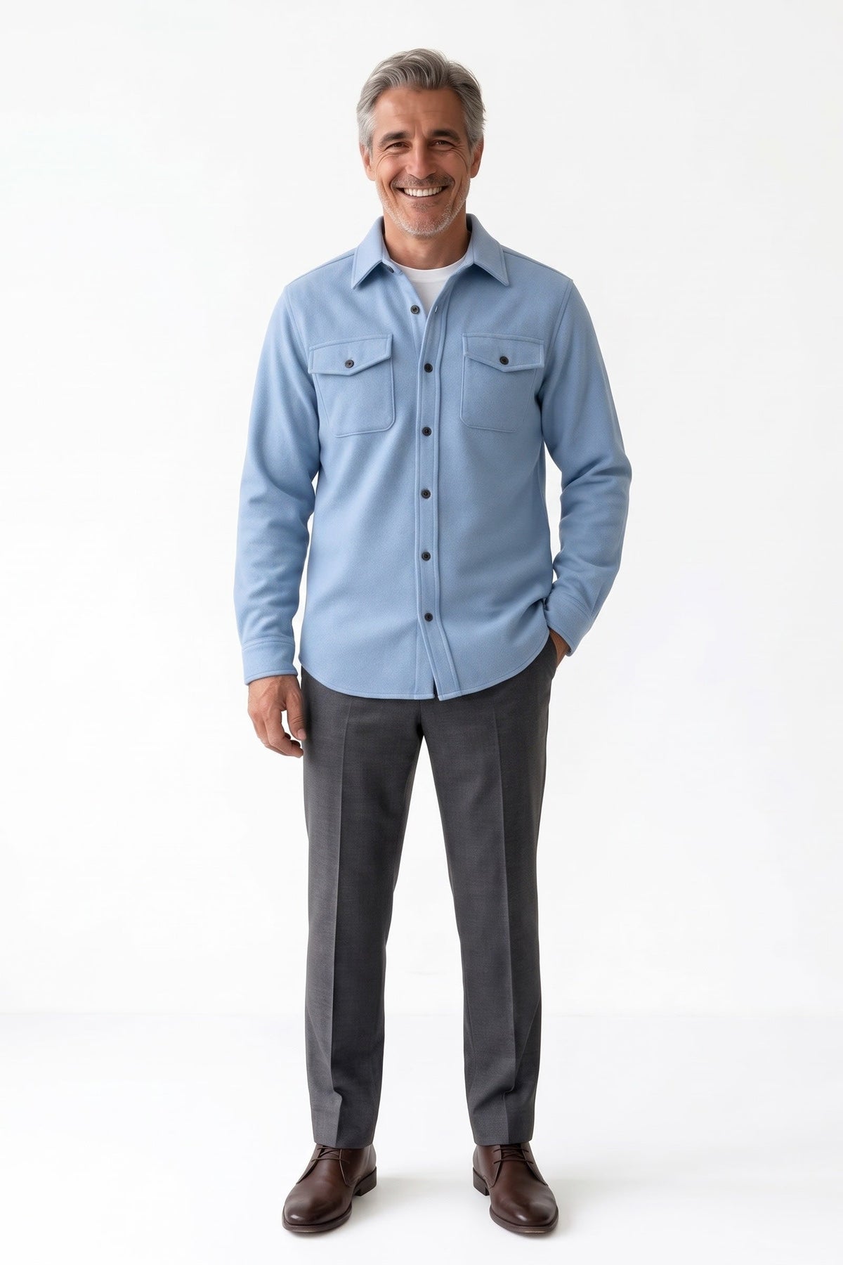 Herren Overshirt mit Hemdkragen und aufgesetzten Brusttaschen – 3