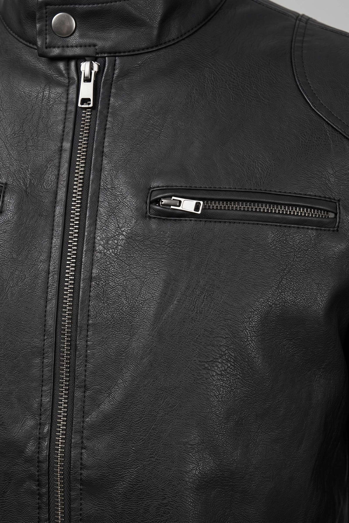 Herren Bikerjacke mit Stehkragen und Reissverschluss – 2