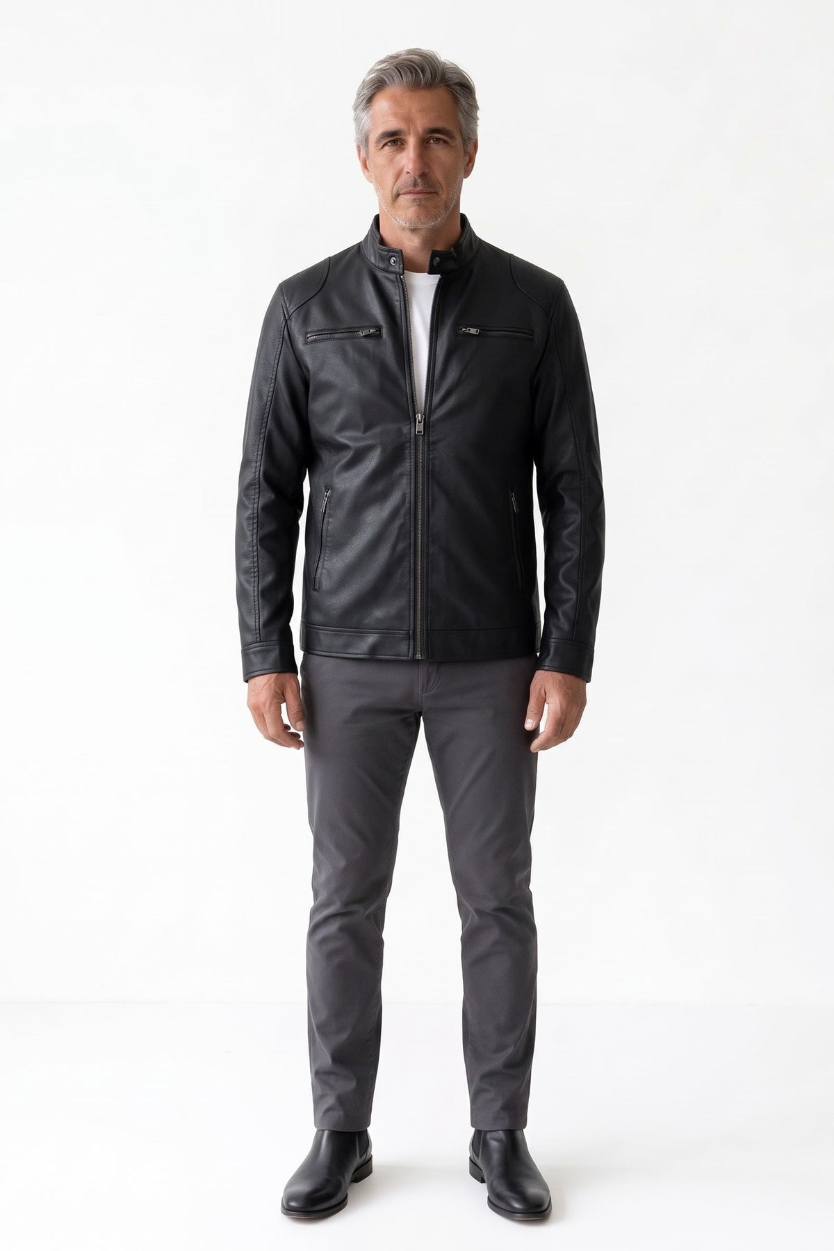 Herren Bikerjacke mit Stehkragen und Reissverschluss – 3
