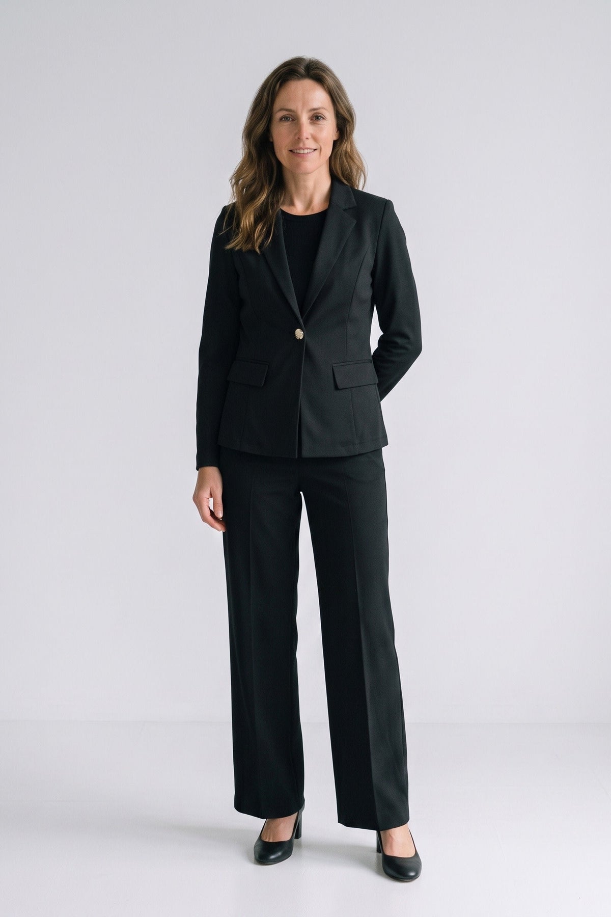 Damen Longline Blazer mit Kerbrevers und Klappentaschen – 3