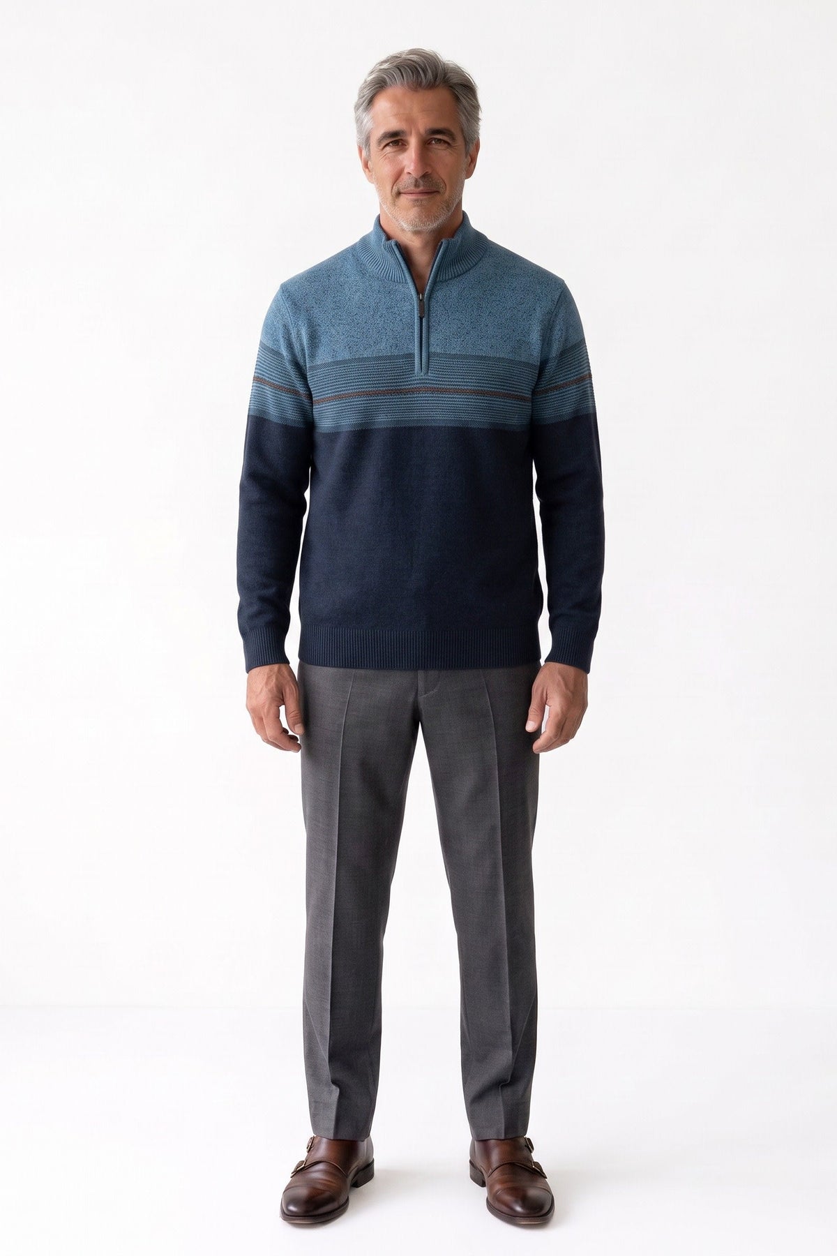 Herren Troyer-Pullover mit Stehkragen und Farbblock-Design – 8