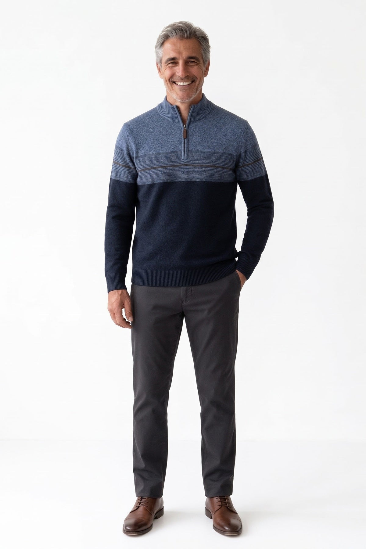 Herren Troyer-Pullover mit Stehkragen und Farbblock-Design – 3