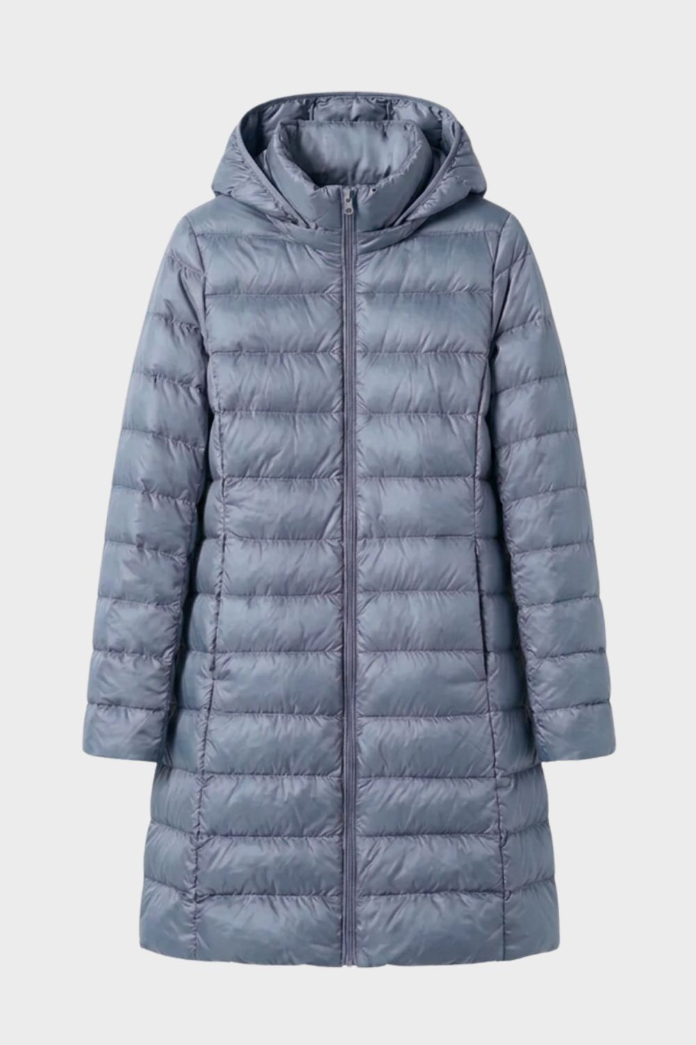 Damen Langer Steppmantel | Mit Kapuze — Blue