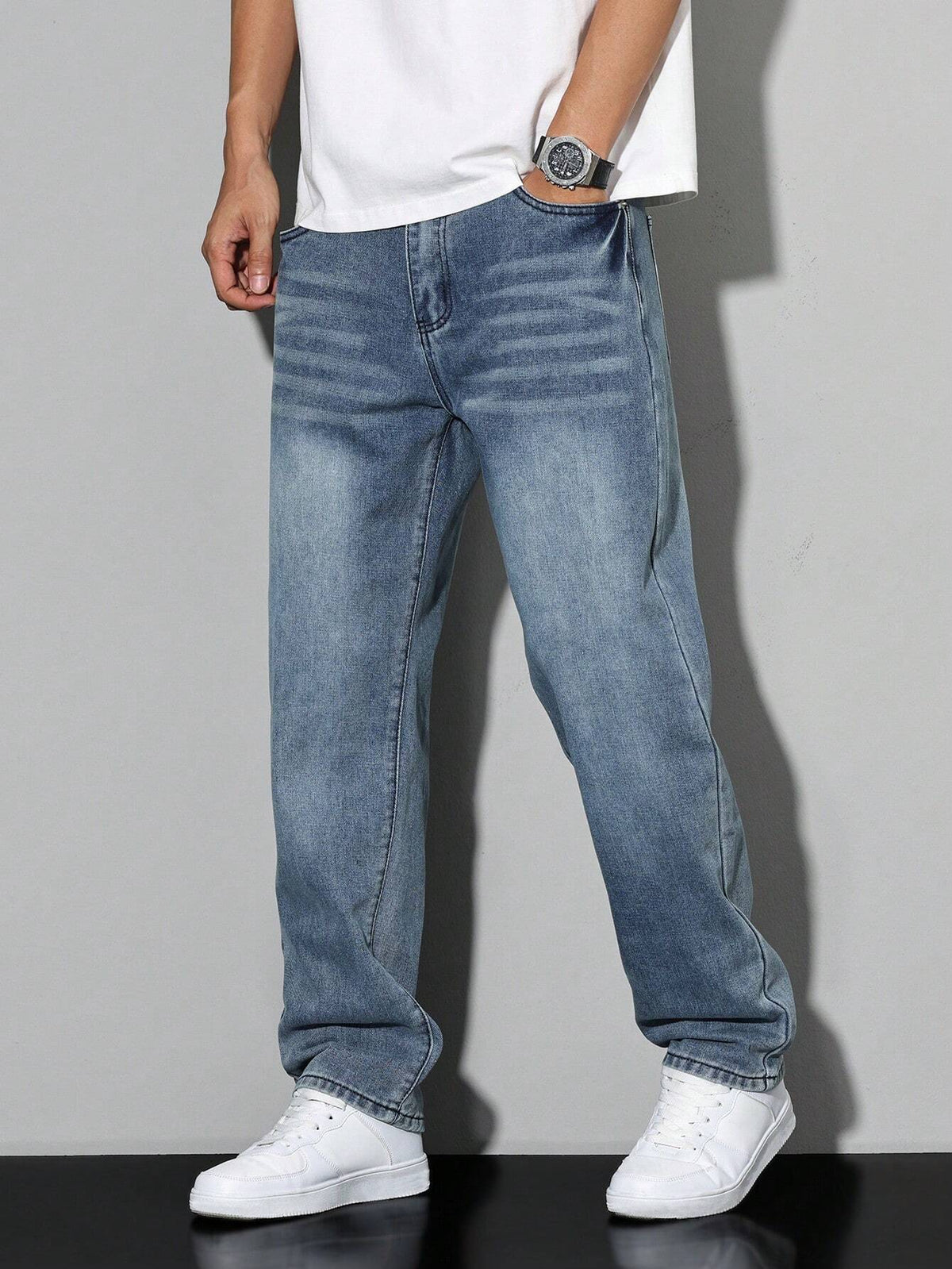 Herren Baggy Jeans mit geradem Bein und aufgesetzten Gesäßtaschen – 11