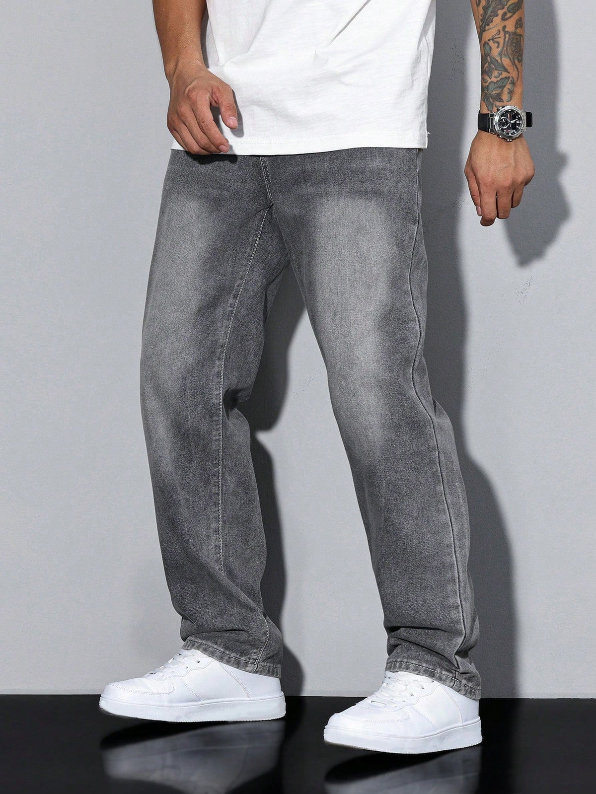 Herren Baggy Jeans mit geradem Bein und aufgesetzten Gesäßtaschen – 5