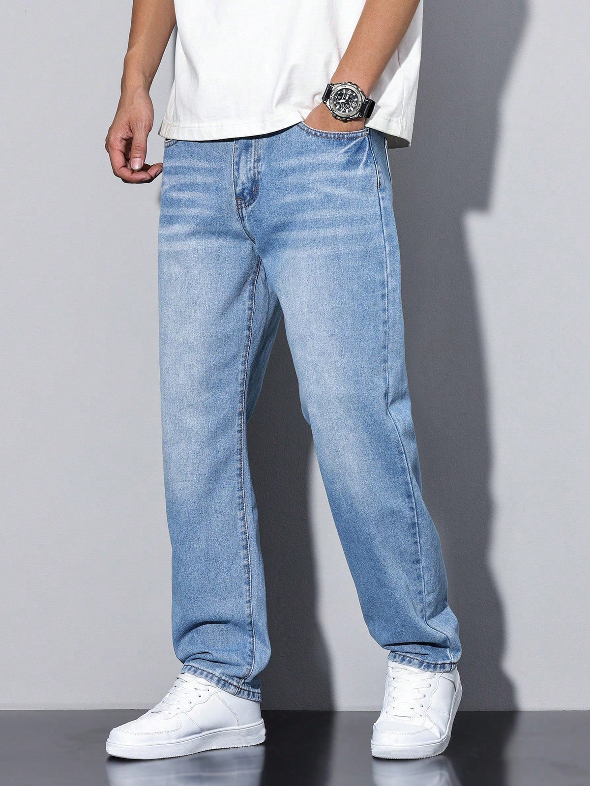 Herren Baggy Jeans mit geradem Bein und aufgesetzten Gesäßtaschen – 7
