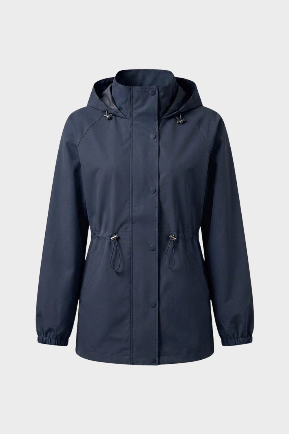 Damen Regenjacke mit Stehkragen, Kapuze und seitlichen Eingrifftaschen – 5