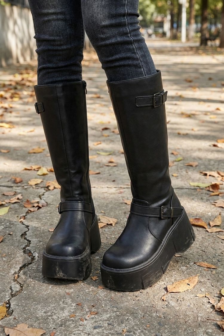 Damen Kniehohe Stiefel | Plateausohle