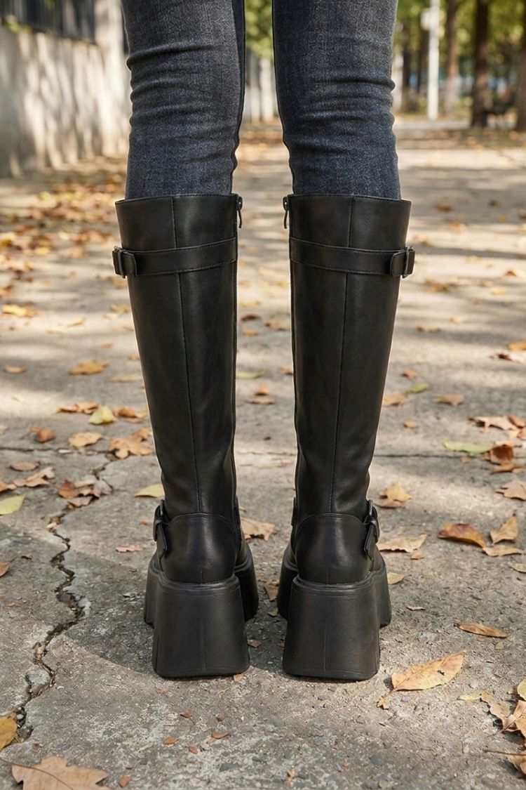 Damen Kniehohe Stiefel | Plateausohle