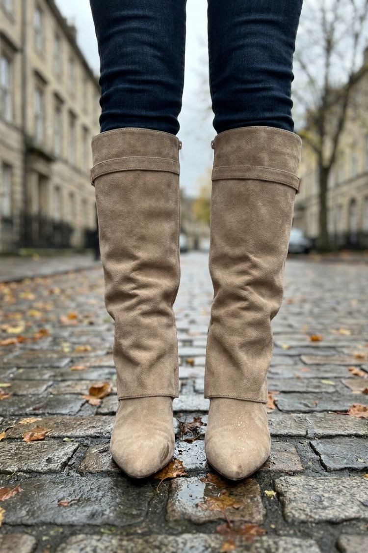 Damen Kniehohe Stiefel | Wickel-Schaft