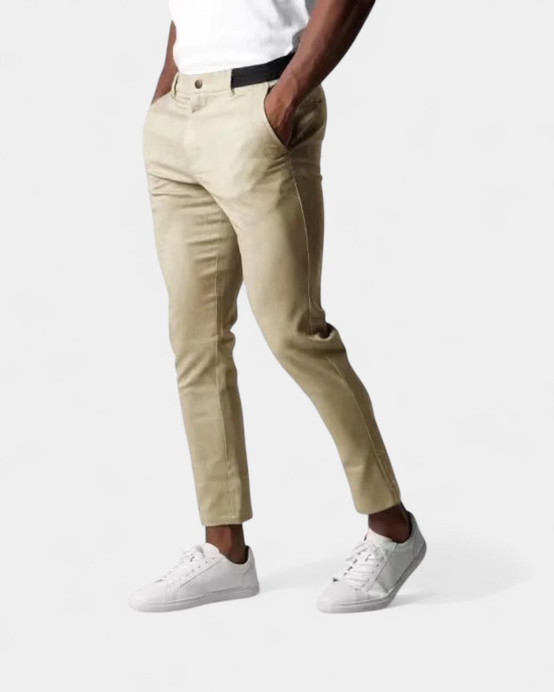 Herren Chino-Hose mit schrägen Eingrifftaschen und Kontrasteinsatz am Bund – 3