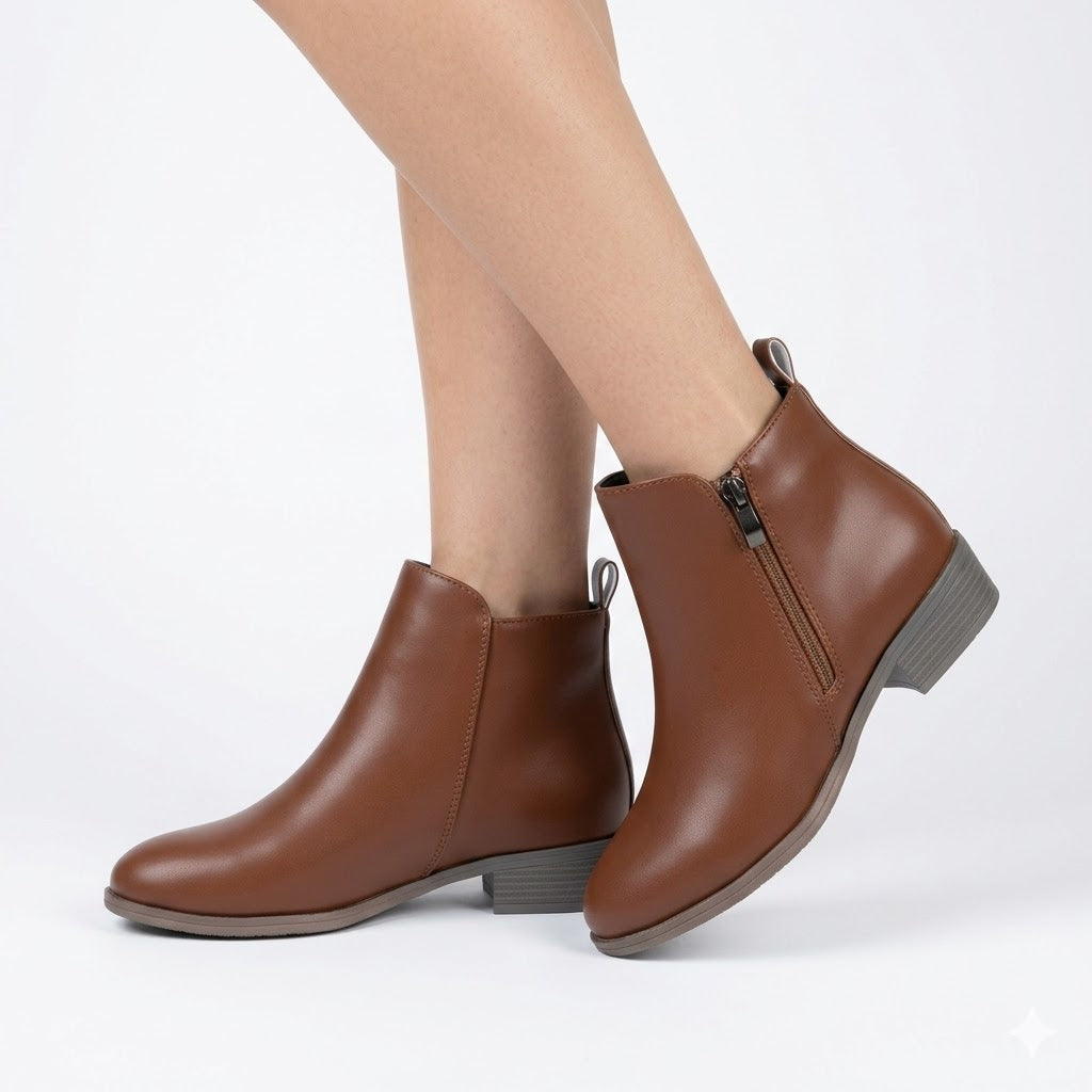 Damen Ankle Boots mit rundem Zehenbereich und seitlichem Reissverschluss