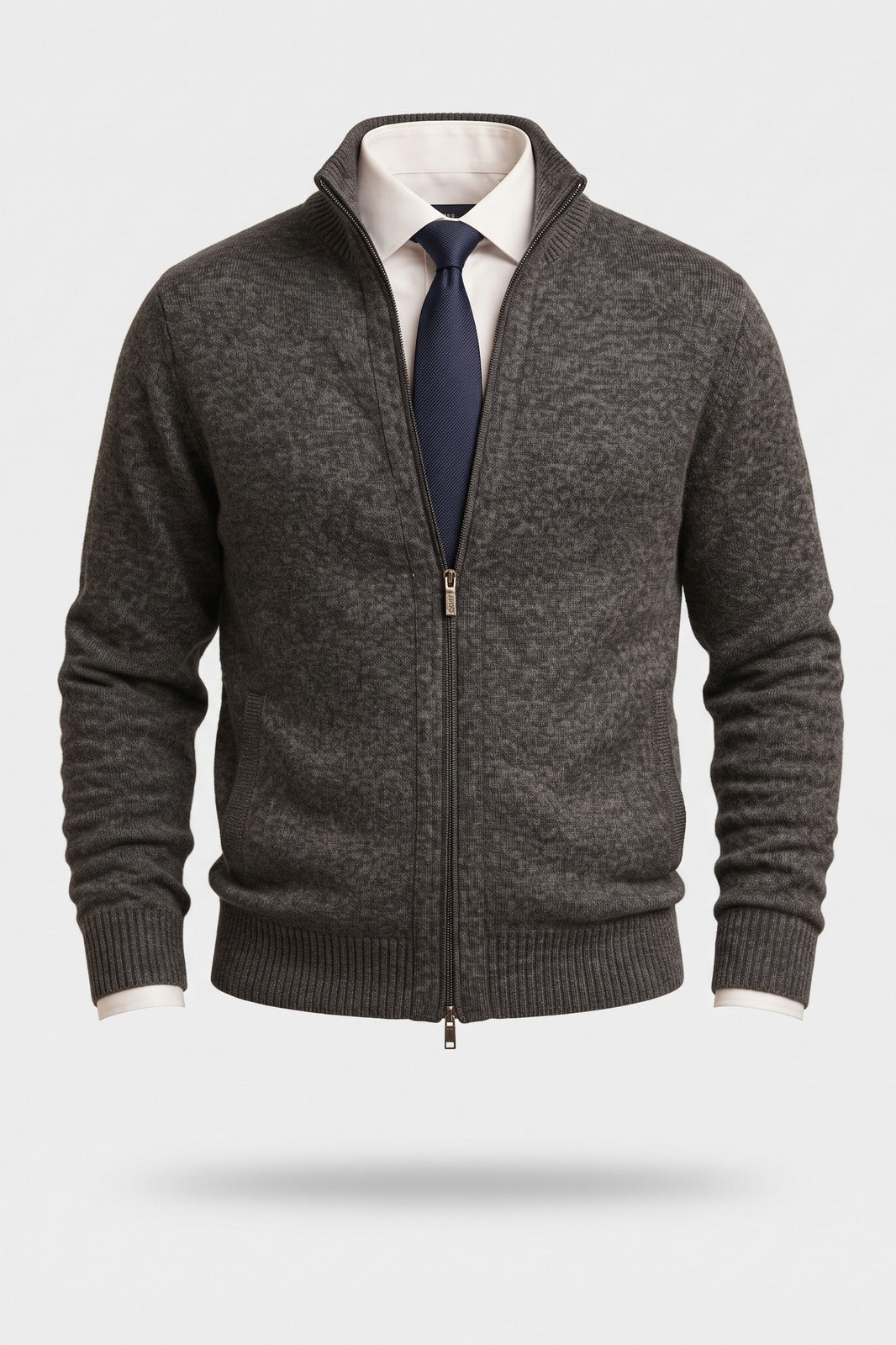 Herren Strickjacke | Stehkragen — Anthrazit — Packshot