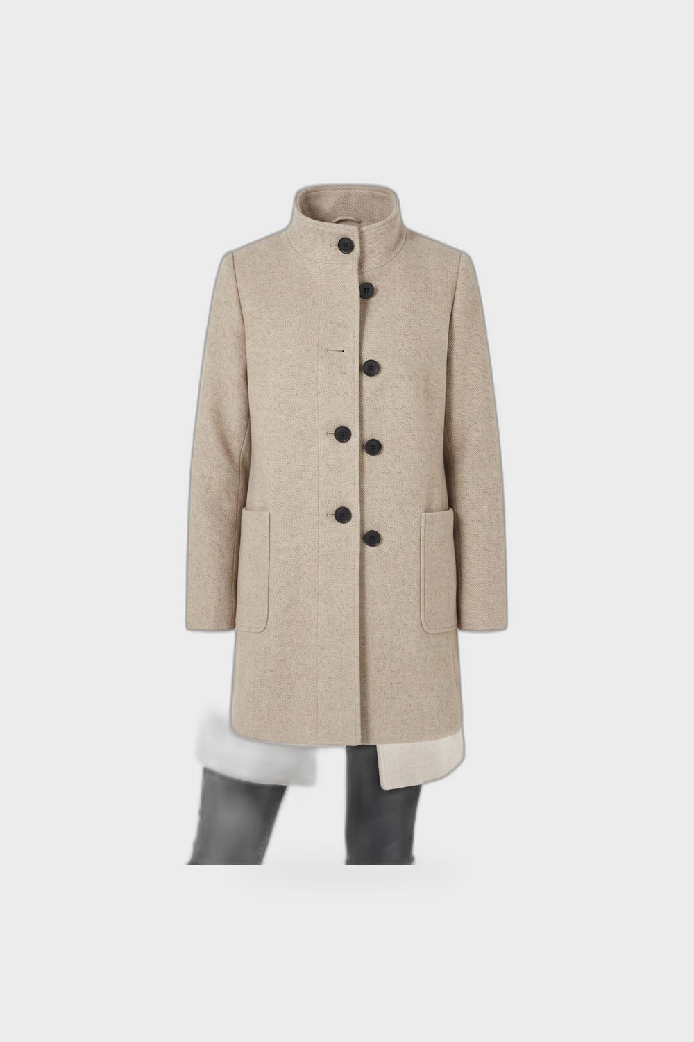 Damen Taillierter Mantel | Stehkragen — Beige — Produktansicht