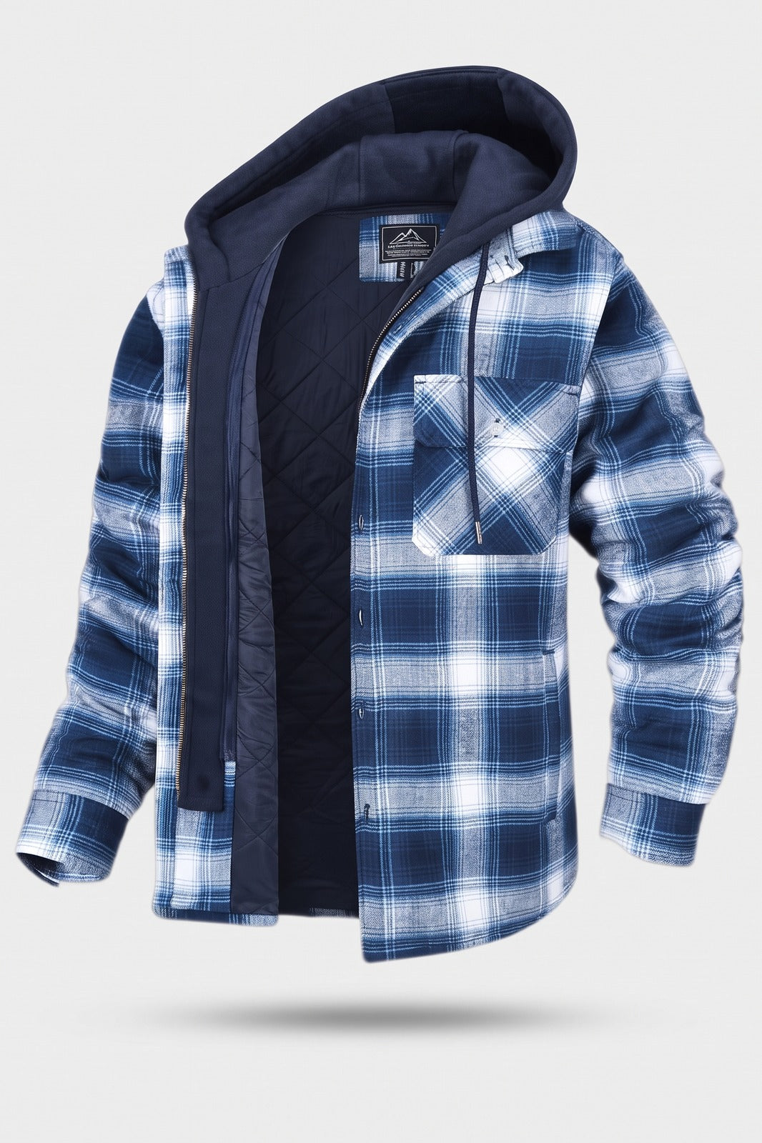 Herren Kariertes Hemdjacke | Mit Kapuze — Blau — Packshot