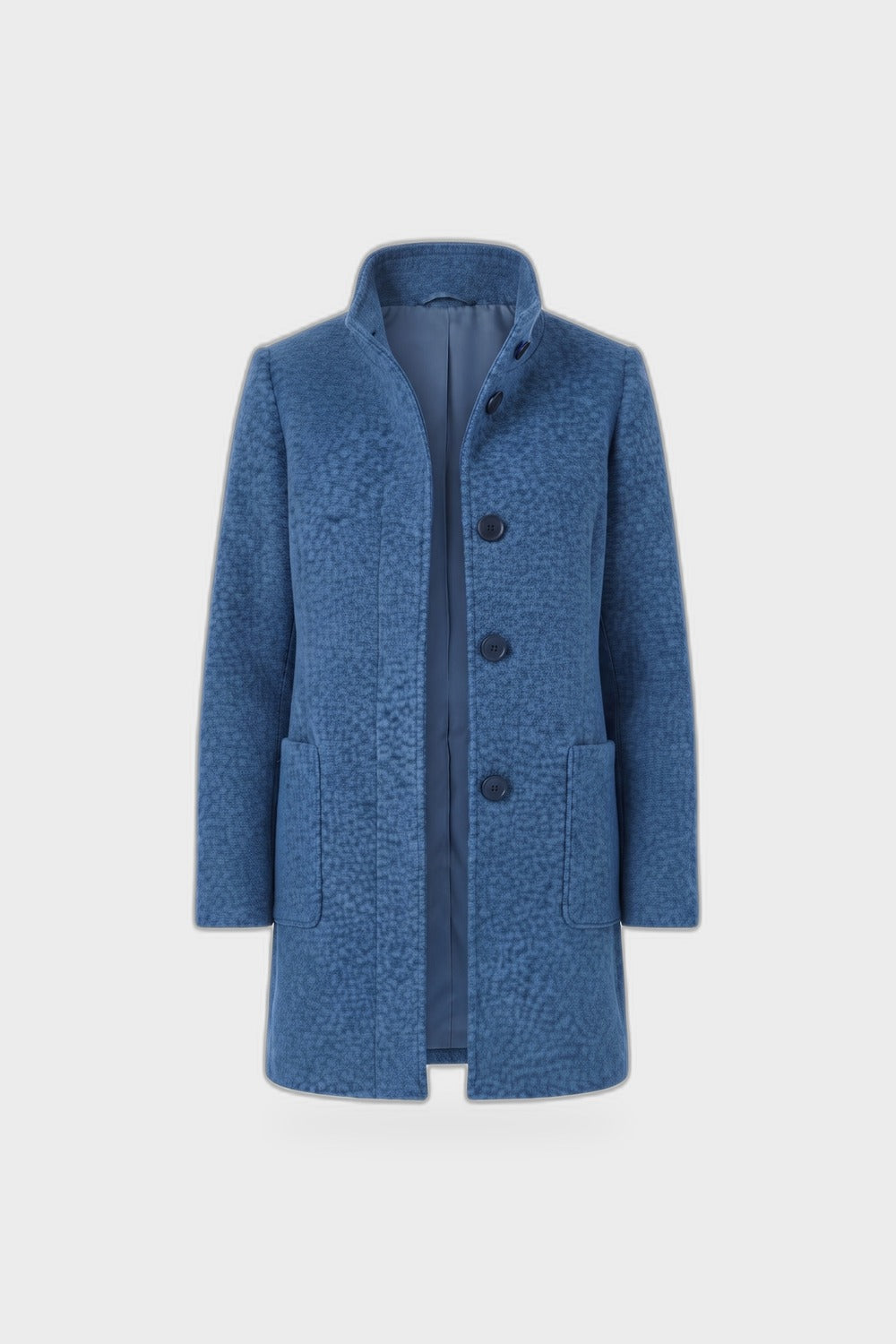 Damen Taillierter Mantel | Stehkragen — Blau — Produktansicht