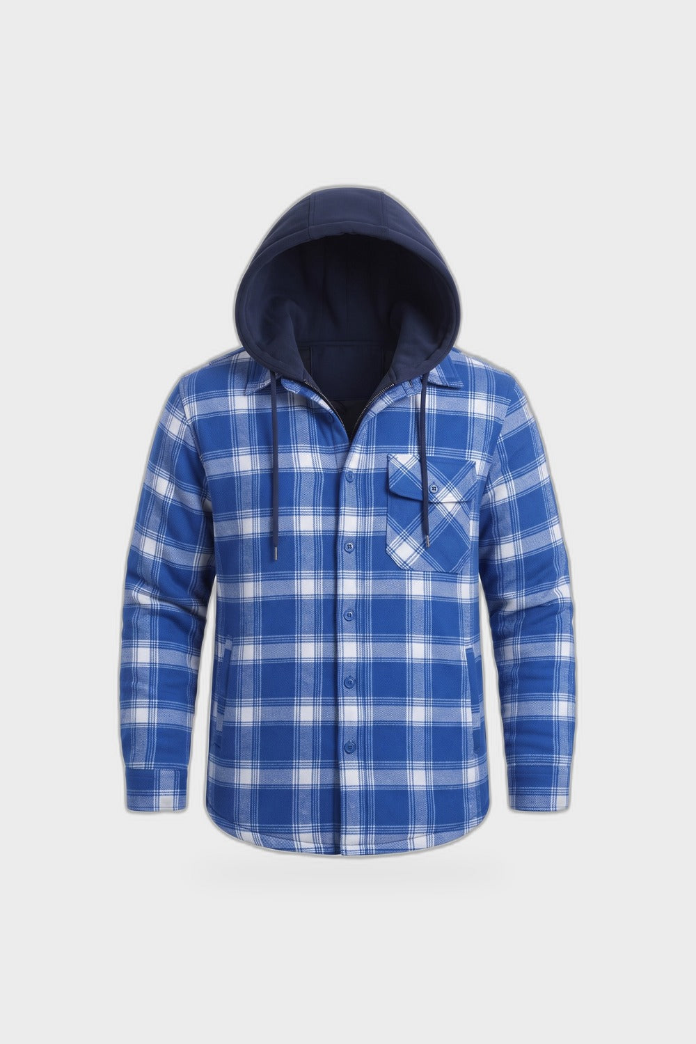 Herren Kariertes Hemdjacke | Mit Kapuze — Blau — Produktansicht