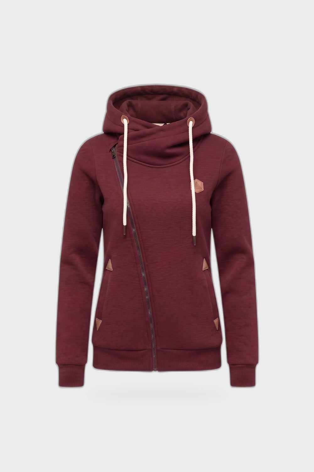 Damen Kapuzenjacke | Asymmetrischer Zip — Bordeaux — Produktansicht