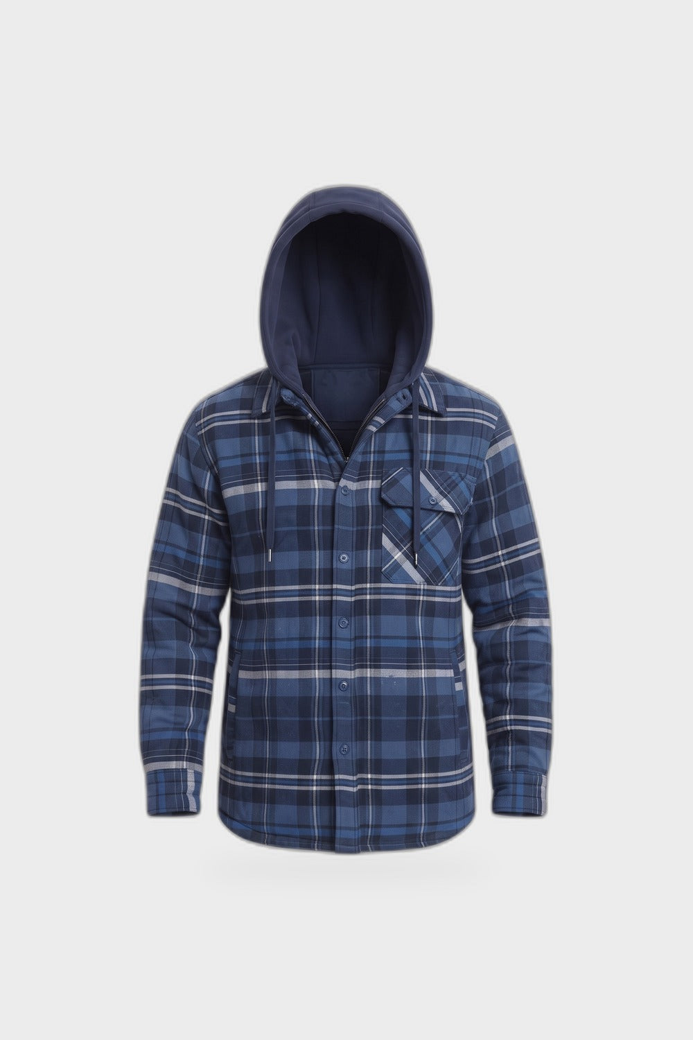 Herren Kariertes Hemdjacke | Mit Kapuze — Dunkelblau — Produktansicht
