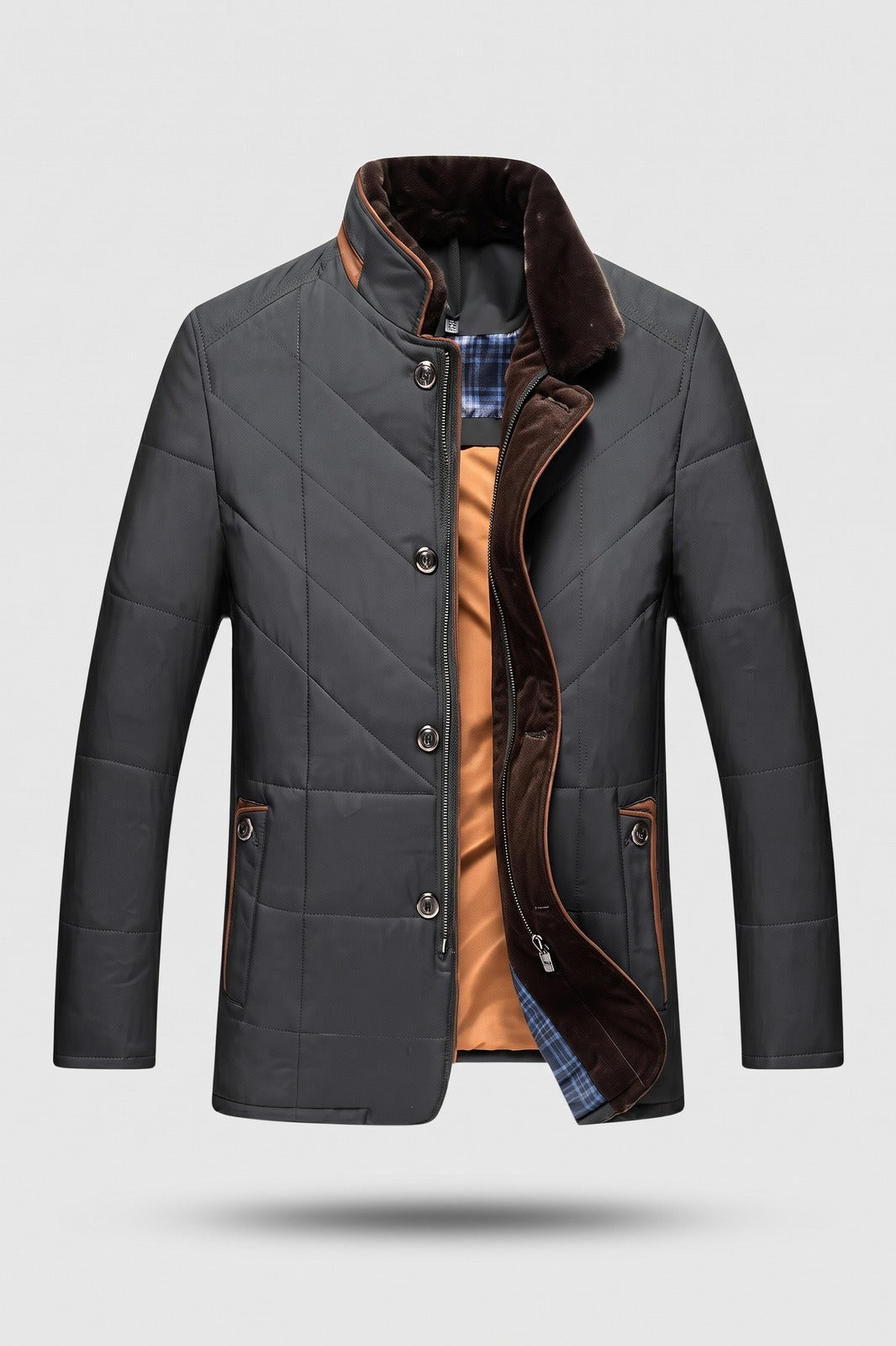 Herren Gesteppte Winterjacke | Stehkragen — Dunkelgrün — Packshot