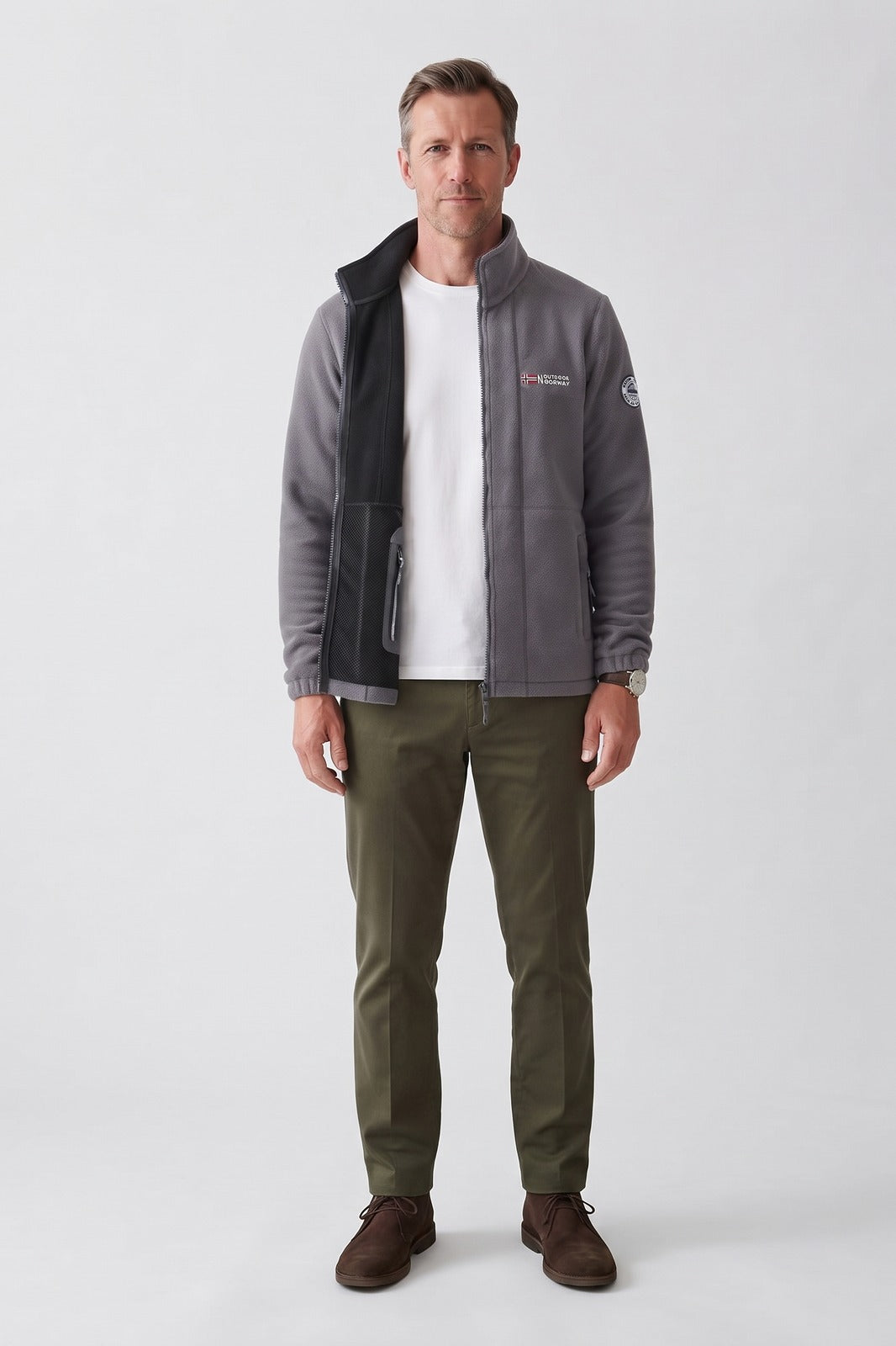 Herren Fleecejacke | Sportlicher Look — Grau — Vorderansicht — am Modell