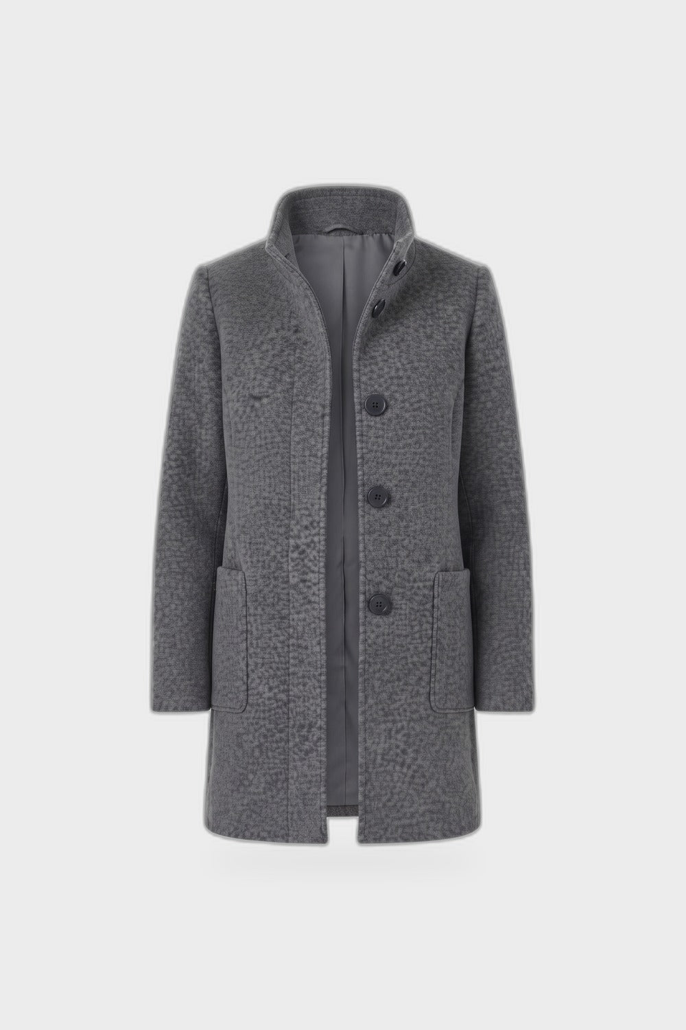 Damen Taillierter Mantel | Stehkragen — Grau — Produktansicht