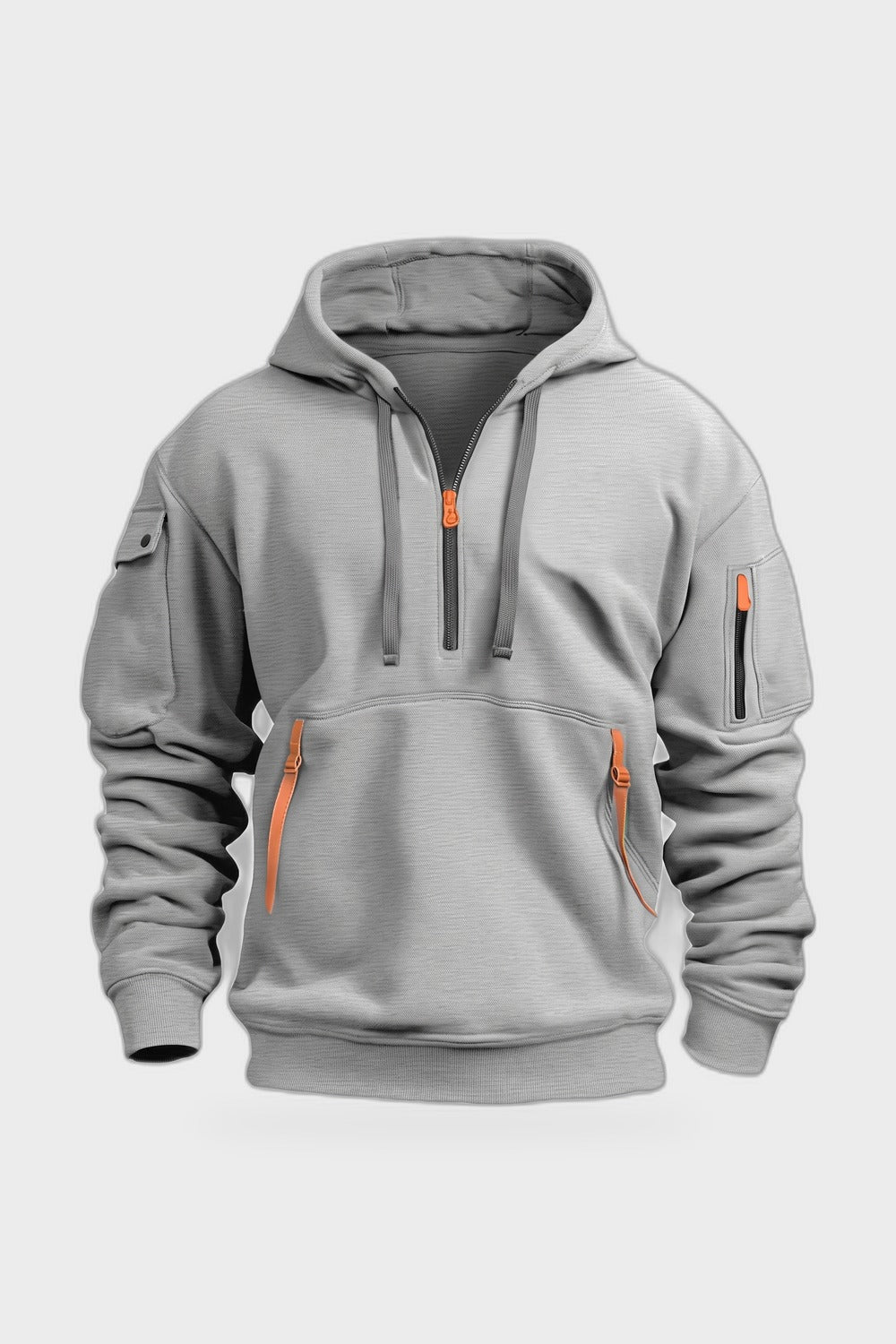 Herren Kapuzenhoodie | Taschen — Hellgrau — Produktansicht