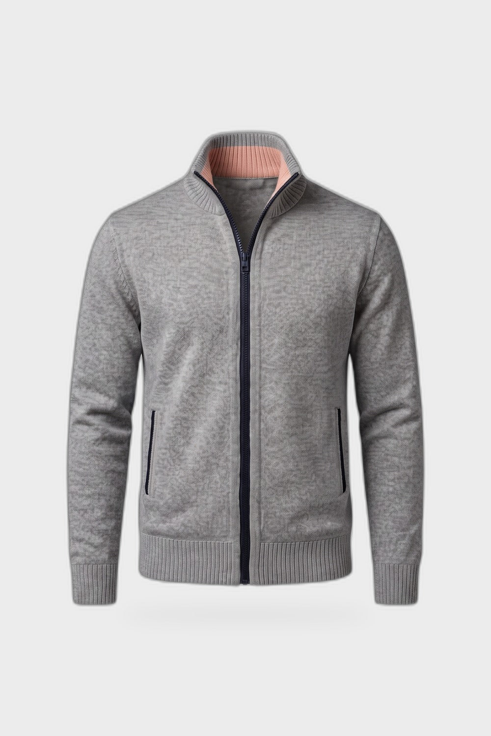 Herren Strickjacke | Stehkragen — Hellgrau — Produktansicht
