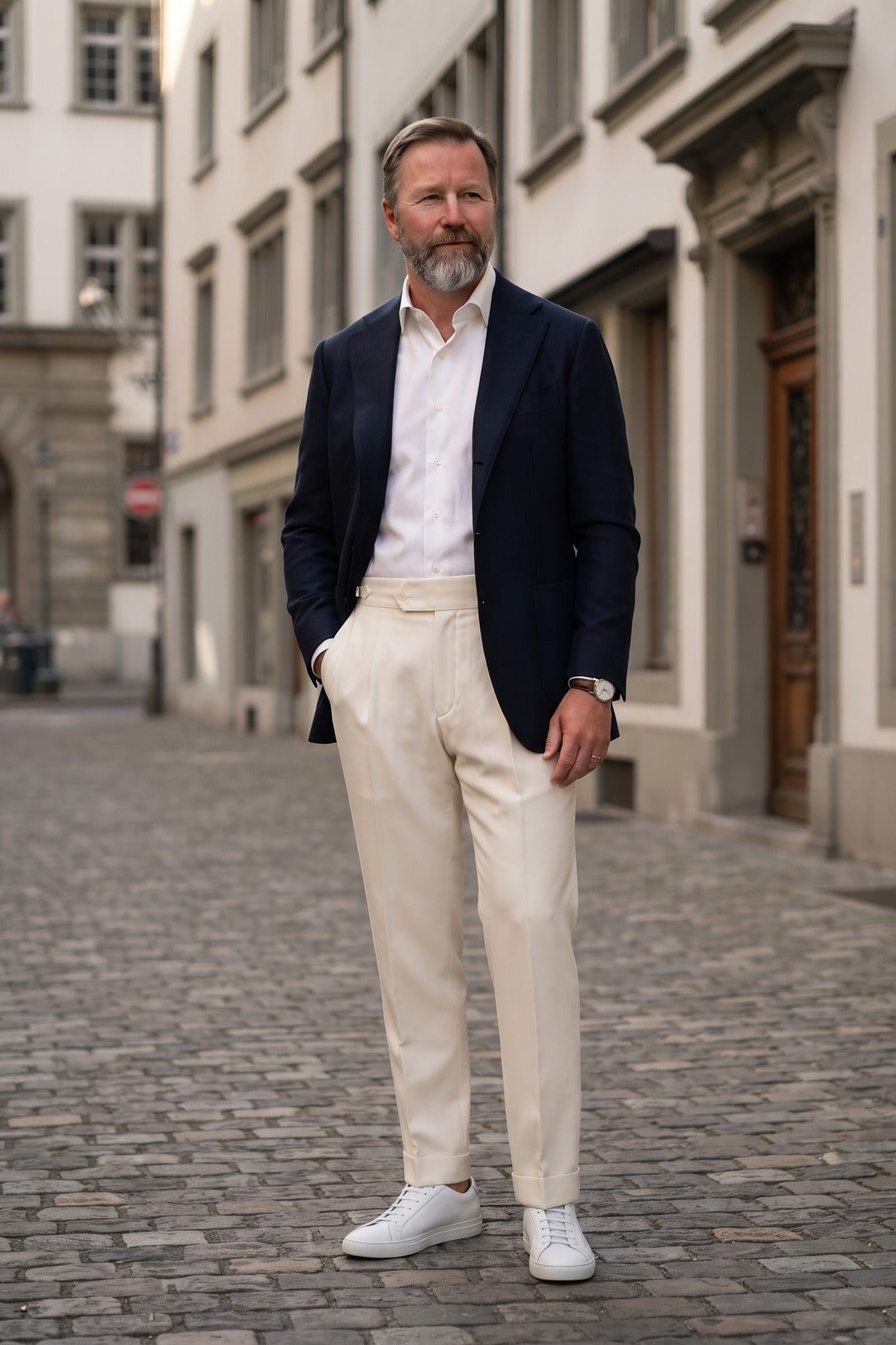 Herren Anzughose | Hoher Bund — Weiß — lifestyle — am Modell