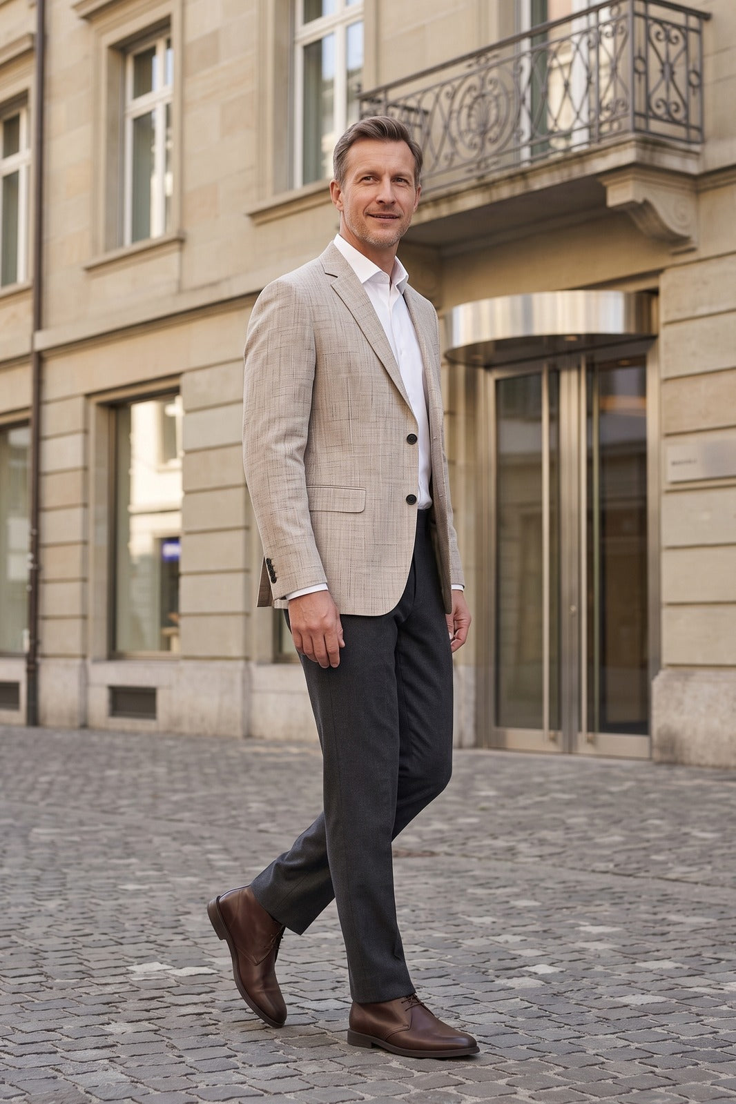 Herren Klassisches Sakko | Zweiknopf — Grau — lifestyle — am Modell