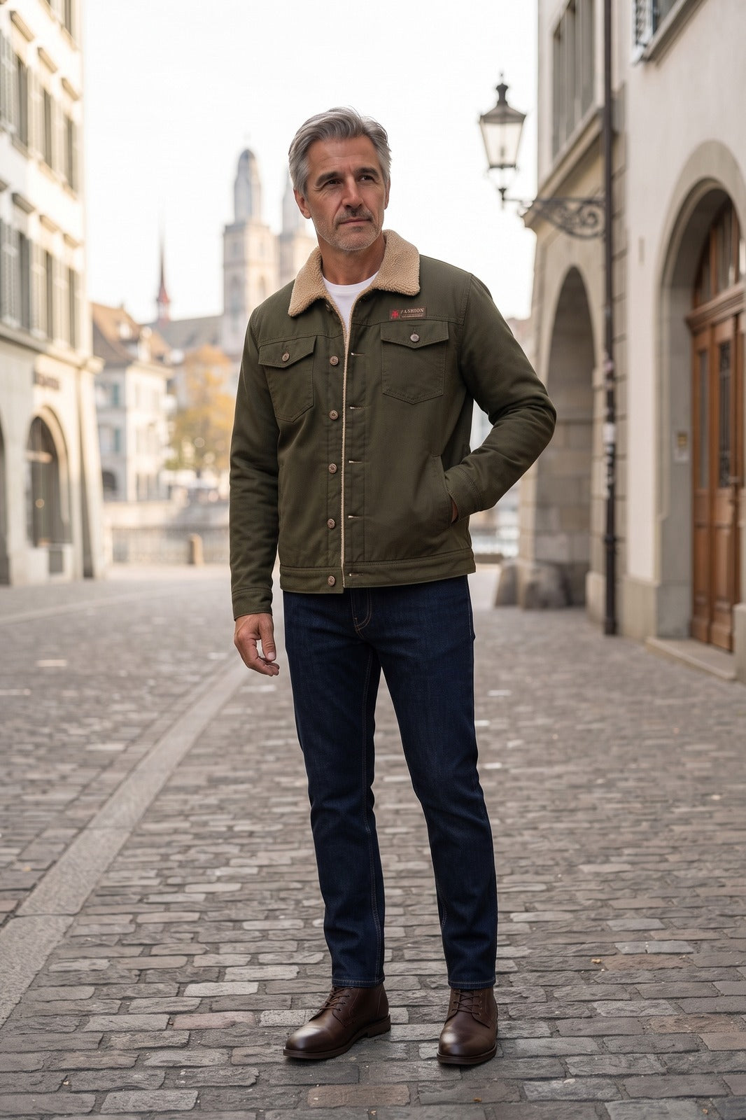 Herren Ranch-Jacke | Kontrastkragen — Black — lifestyle — am Modell