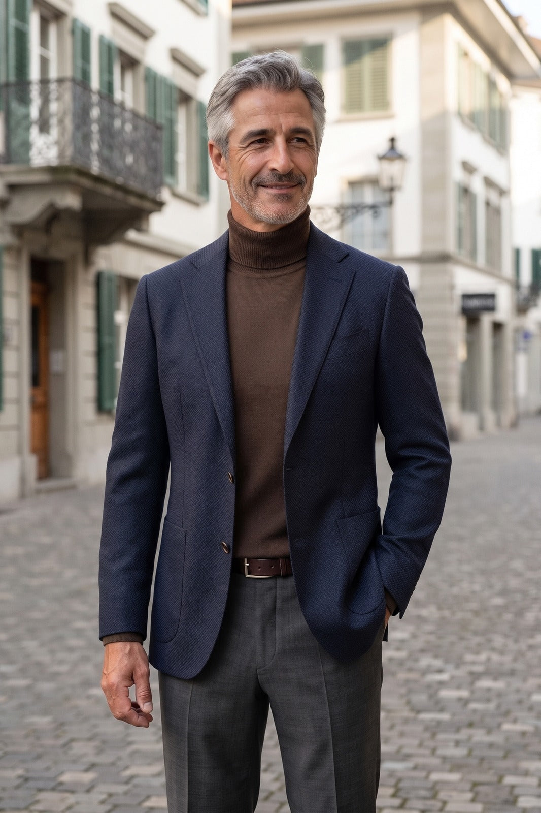 Herren Rollkragenpullover | Enger Schnitt — Brown — lifestyle — am Modell