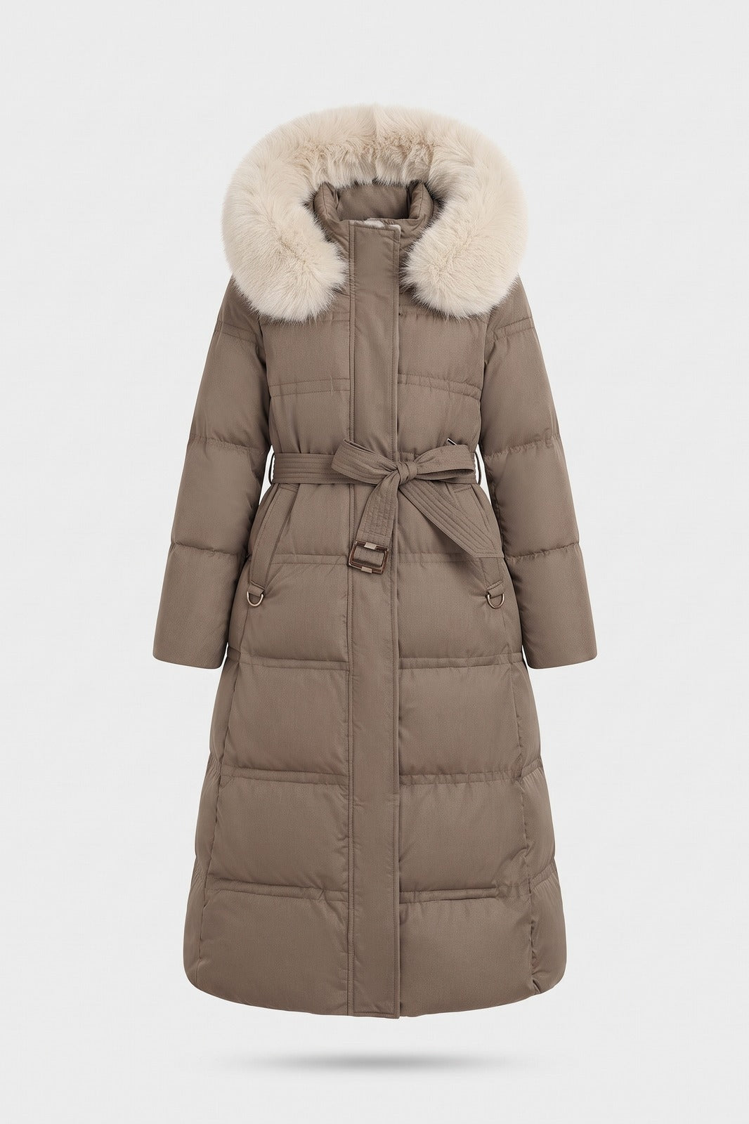 Damen Steppmantel Lang | Mit Kapuze — Khaki — Packshot
