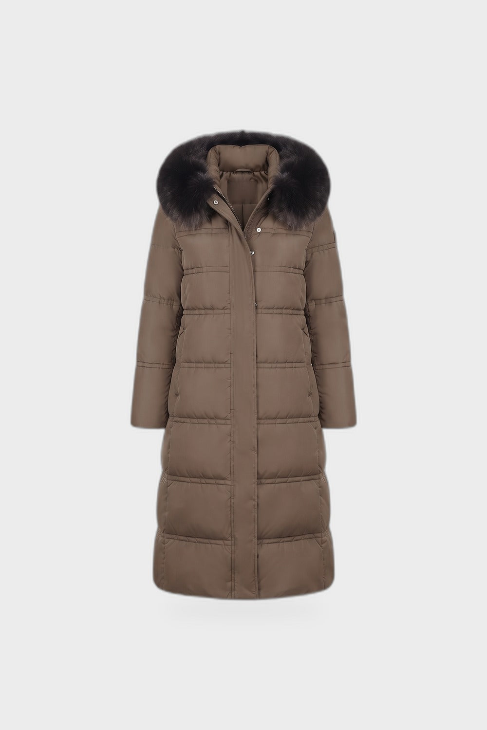 Damen Steppmantel Lang | Mit Kapuze — Khaki — Produktansicht