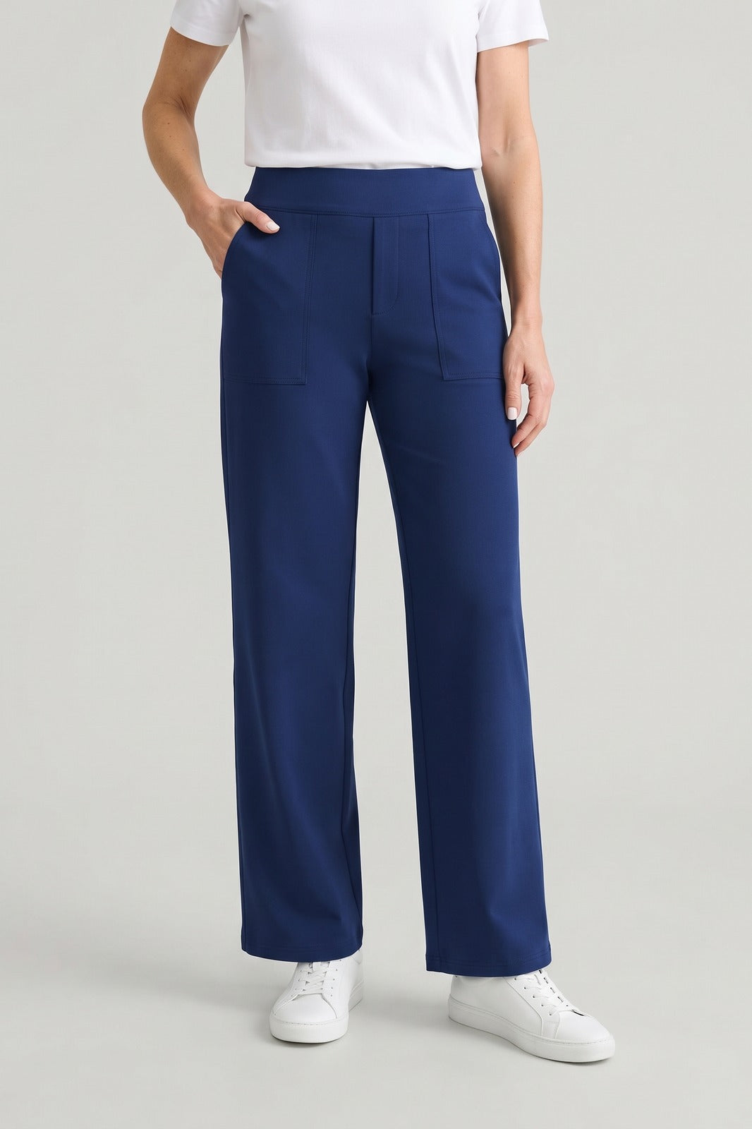 Damen Stretchhose | Hoher Bund — Königsblau — Vorderansicht — am Modell